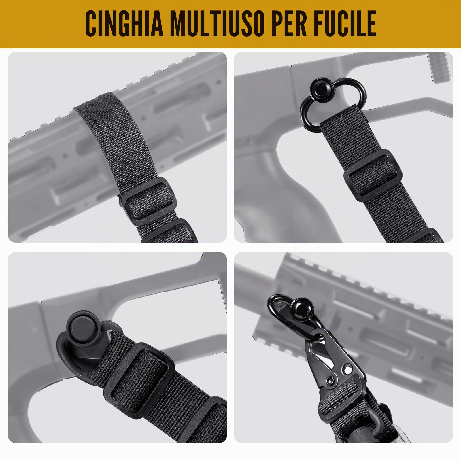 OneTigris Cinghie per fucile a 2 punti, cinghie per cinghia larga 1 pollice con moschettone intercambiabile in stile HK, lunghezza regolabile da 56 pollici a 70 pollici