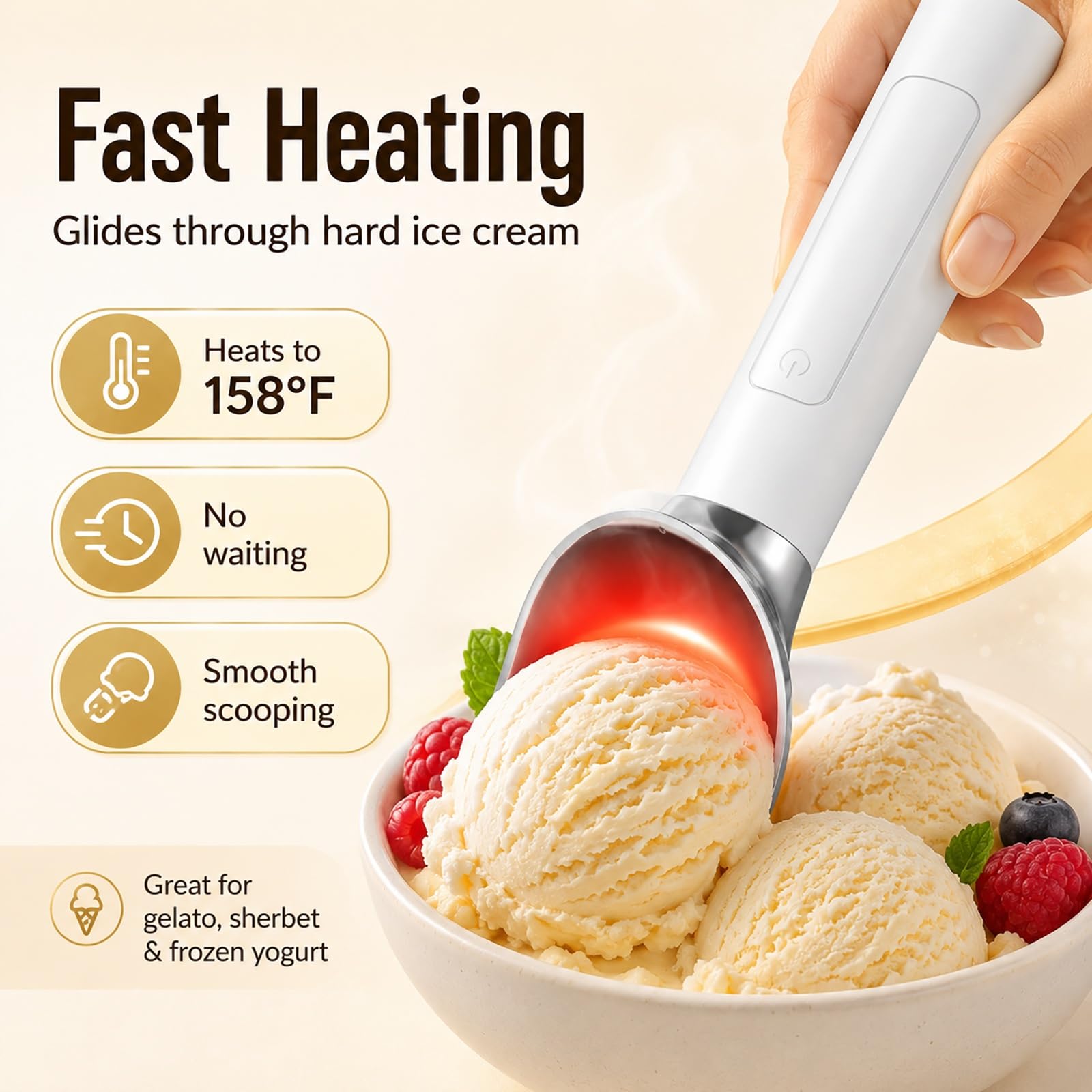 Cuillère à Glace Chauffante Rechargeable, Cuillère Électrique for Glace