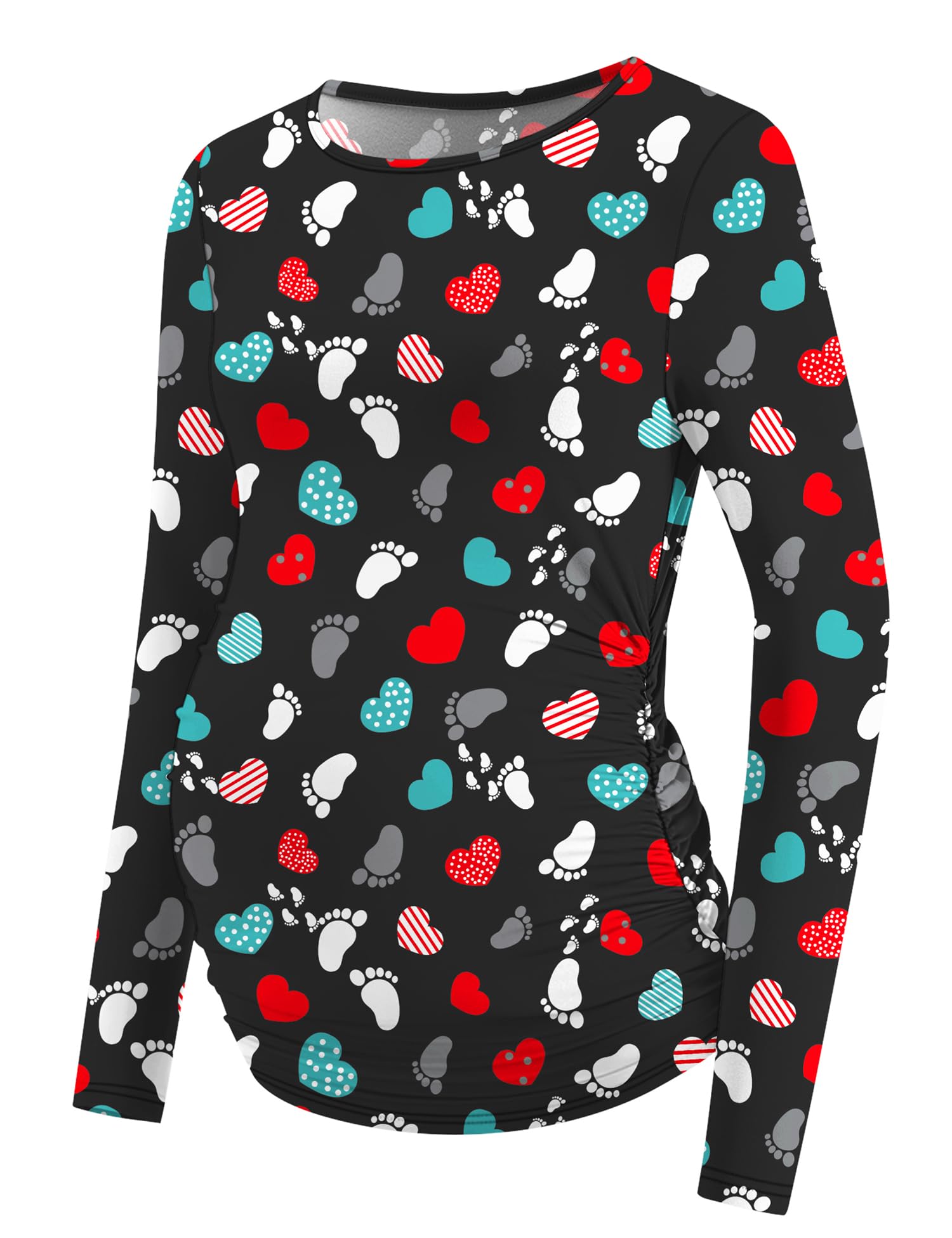 LOMON Maternity Shirts Long Sleeve Thermal Tops Side Ruched Casual Tshirt Crewneck Fleece Base Layer for Pregnant Women