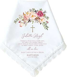 Personalized Baptism Handkerchief Gift for Girl | Catholic, Religious, Christian Baptism Hankerchief Gift | Christening Keepsake for Daughter, Granddaughter, Goddaughter, Niece
