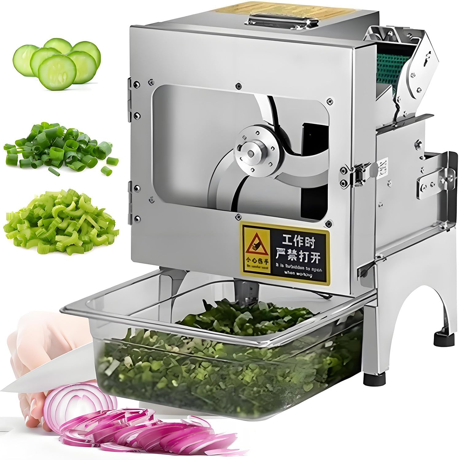 Cortador eléctrico de verduras, cortador de alimentos de 200 W con doble perilla, grosor ajustable de 1,3 a 35 mm, salida de 300 kg/h para cebollas, pepinos, tomates, cebolletas