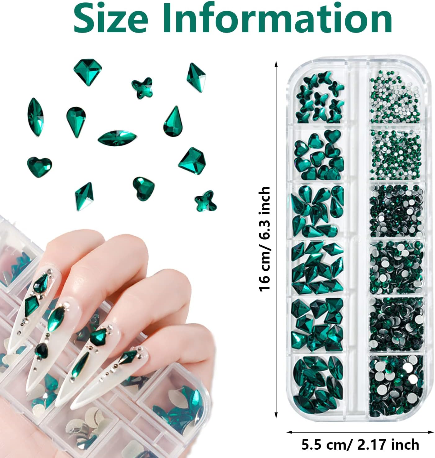 Walacot 1650 個クリスタルネイルラインストーンキットグリーンレッドシャンパンカラーラウンドフラットバックと混合形状ライン