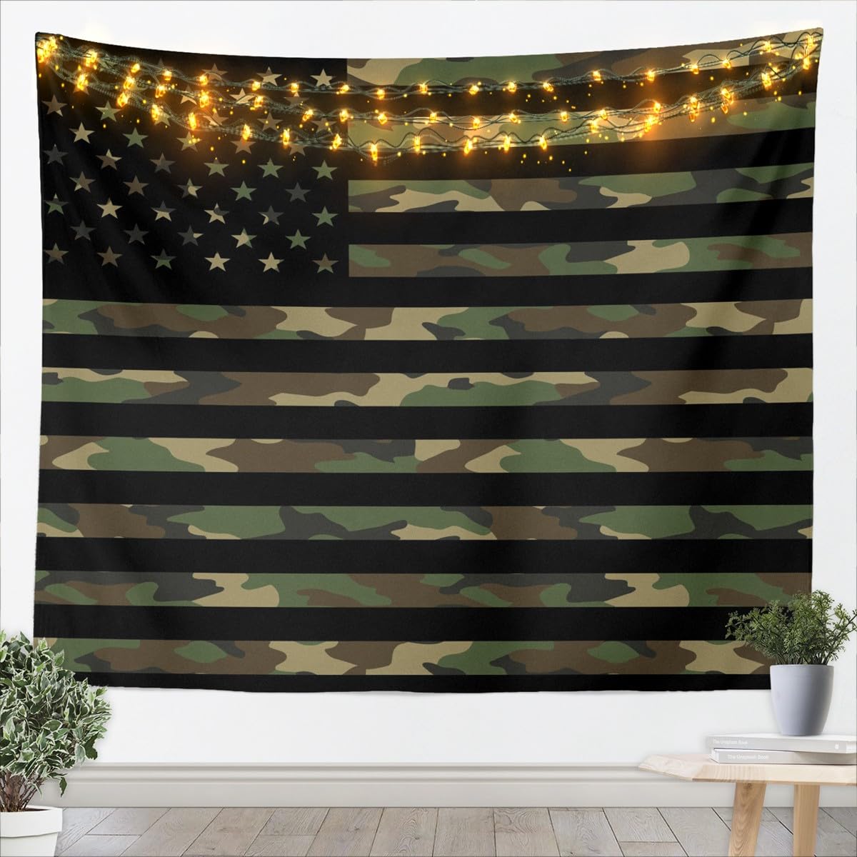 Feelyou Army Camouflage Tapestry American Flag Wall Hanging for Kids Boys Girls Military Decor Jungle Green Camo Usa Flag Wall Tapestry Independence
