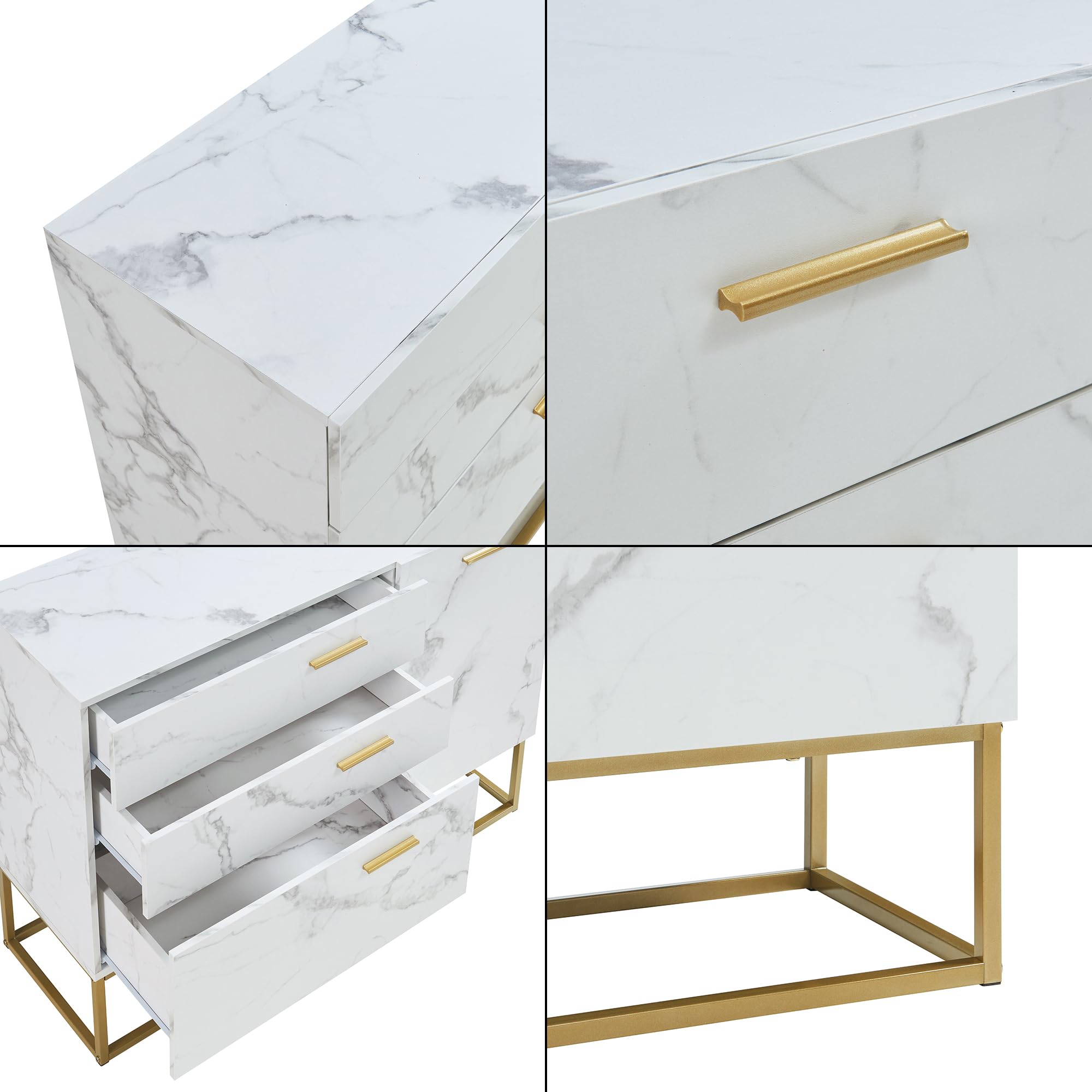 [en.casa] Comò con Anta e 3 Cassetti Armadio Basso Mobile Contenitore per Soggiorno Ingresso con Telaio in Metallo 75 x 100 x 35 cm Dorato/Effetto Marmo Bianco