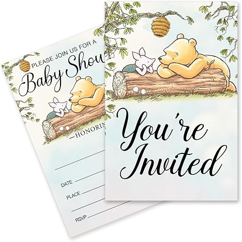 Pooh Bear Boy - Invitaciones para fiesta de baby shower, 20 tarjetas con sobres