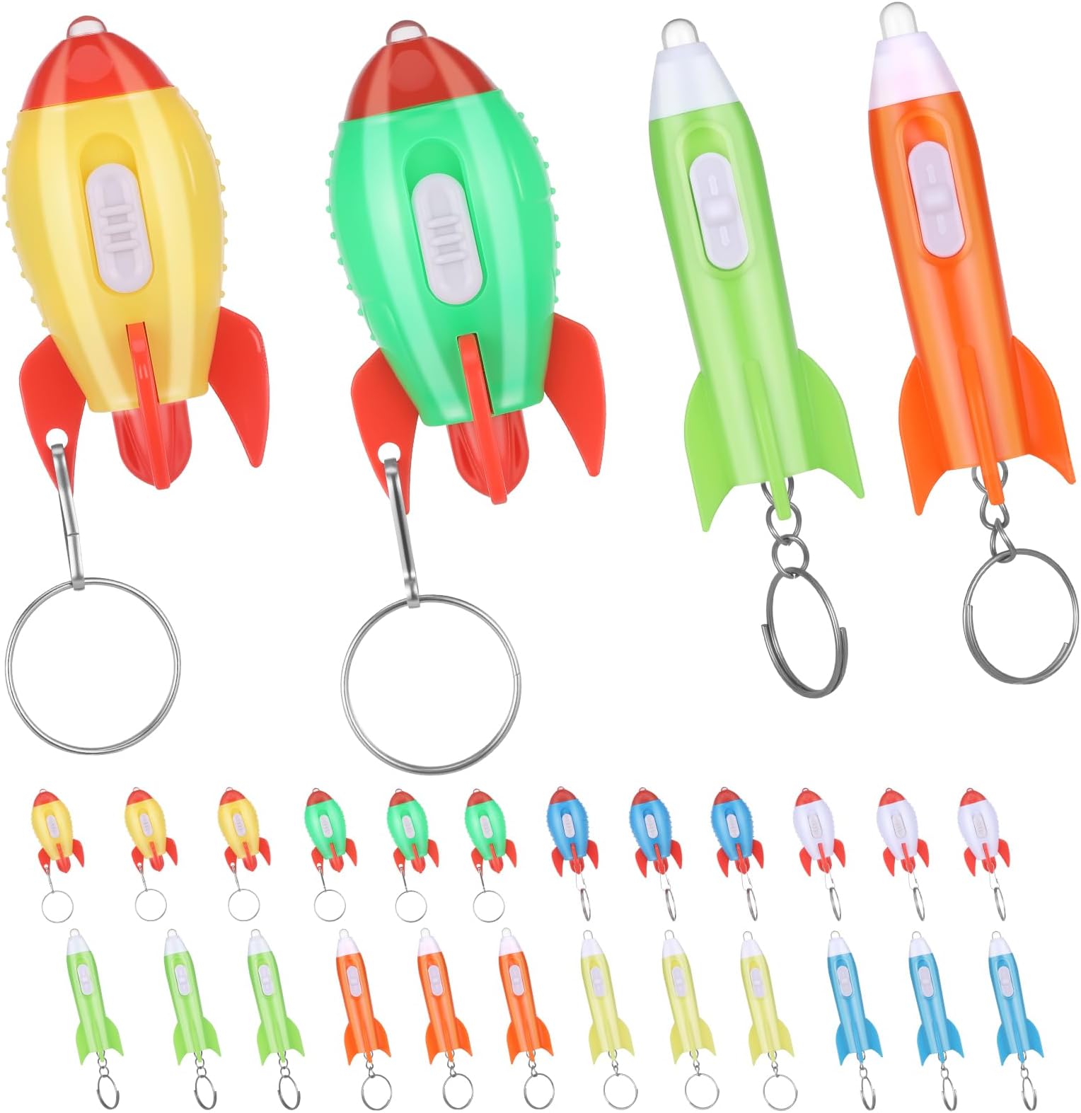 24 Pack Small Torch Keyrings for Kid, Mini Torches Led Rocket, Missile-Shaped, Multicolor Kids Torches with Key Chains, Pocket Torch Gift for Camping Hiking Outdoors