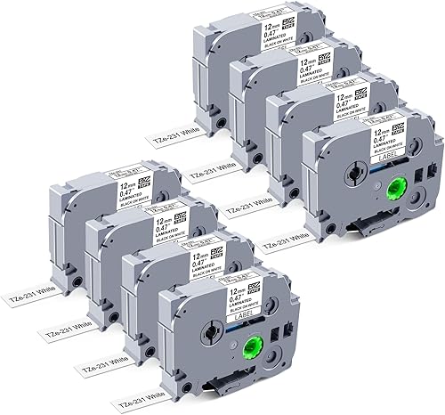 Miniatura 1 de BOYEEZON Paquete de 8 cintas laminadas TZe-231 de 0.472 in 0.47 para Brother P Touch TZe-231 TZe231 Cinta para etiquetadora PTD210 PTD220 PTD400