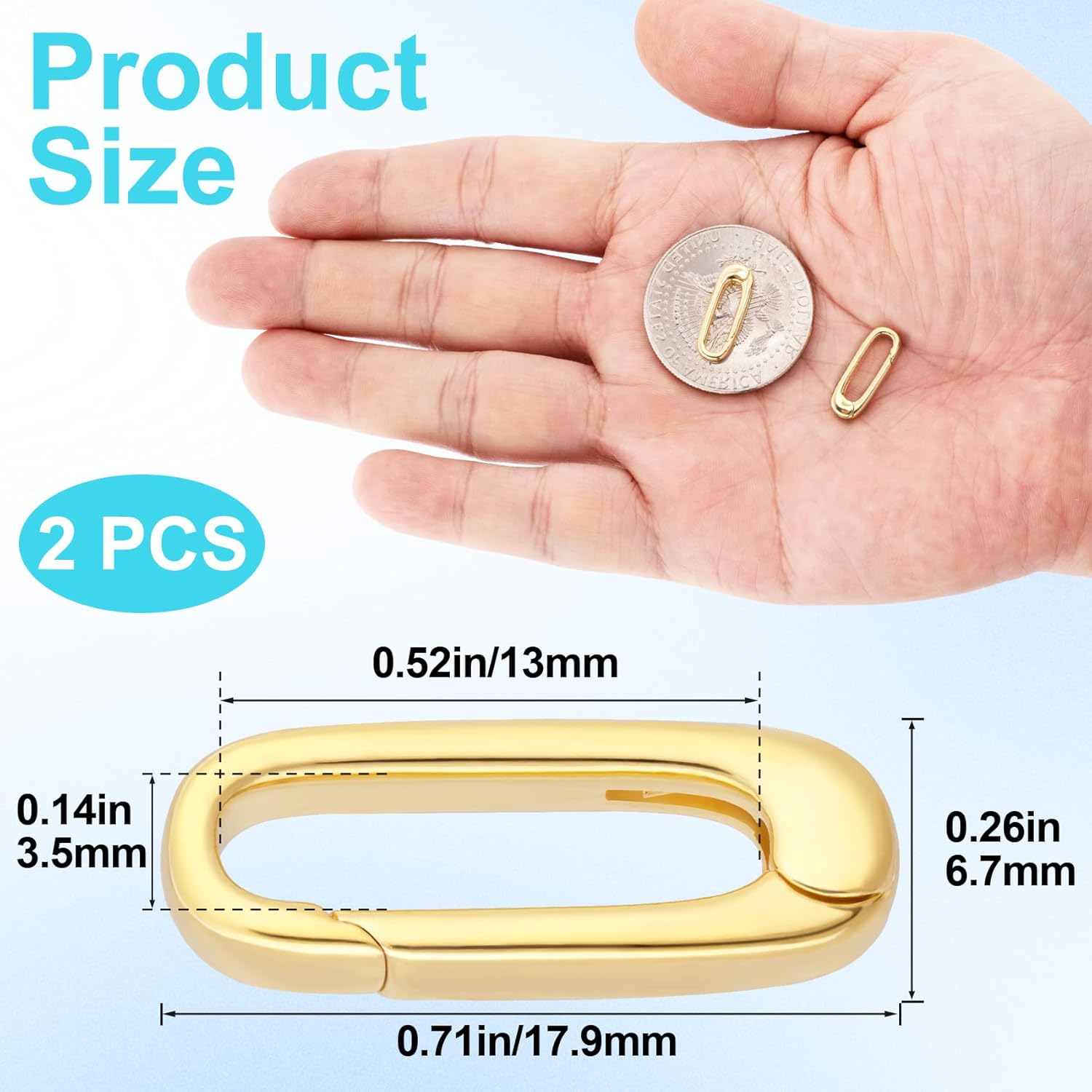 Winsyison 2pcs 18K Gold Plated Oval Necklace Connector, Brass Wedding Necklace Pendant Clasp for Jewelry Making, Spring Clasp Connector for Bracelet Keychains Making
