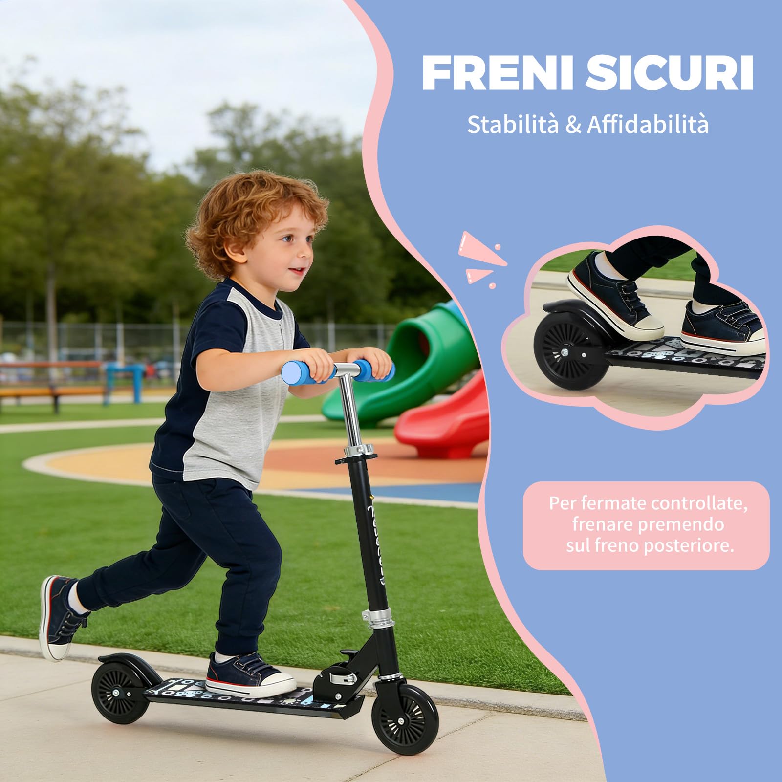 Novonova Children's Folding Scooter 4-6 Years, Teenager Scooter with Adjustable Handlebar Height 3 Levels - Image 4