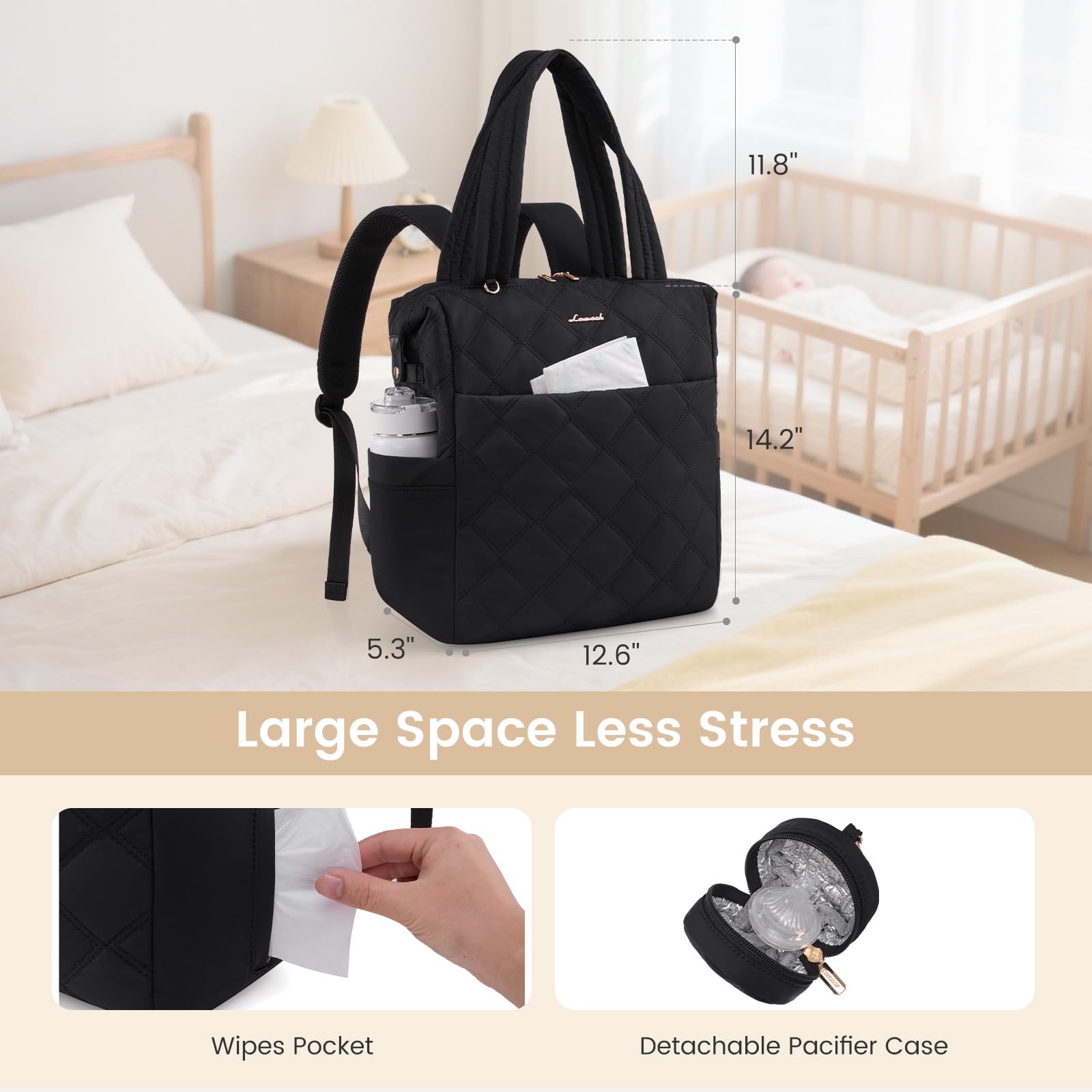 LOVEVOOK Borsa per pannolini, zaino con fasciatoio, convertibile per mamma, per neonati e ragazzi