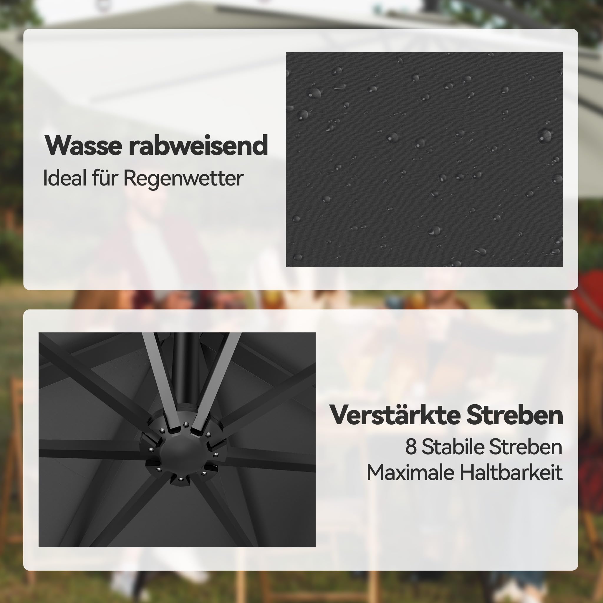 Froadp Ampelschirme mit Kurbel Alu Sonnenschirme Höhenverstellbar Balkonschirm UV40+ Sonnenschutz Windfest Gartenschrime Wasserdichte Marktschirm