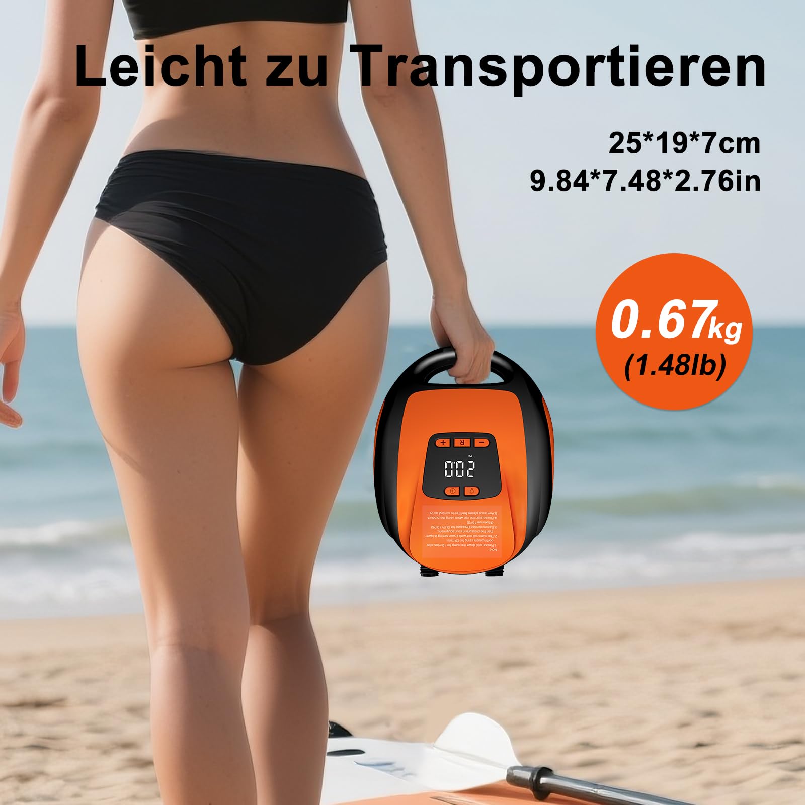 Pompa elettrica SUP 20 PSI, 12 V, pompa ad aria ad alta pressione con auto-off, display LCD, luce LED, 7 adattatori per stand up paddle board gonfiabile, kayak