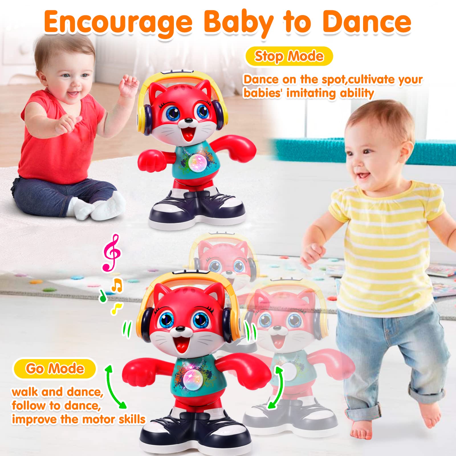 Baby Toys, Dancing Cat for Baby Boys & Girls with Music & Recording, Kids Interactive Early Learning Educational Toddler Toys for 2 3 Year Old Boys Girls with Sound Lights Effect Birthday Xmas Gift