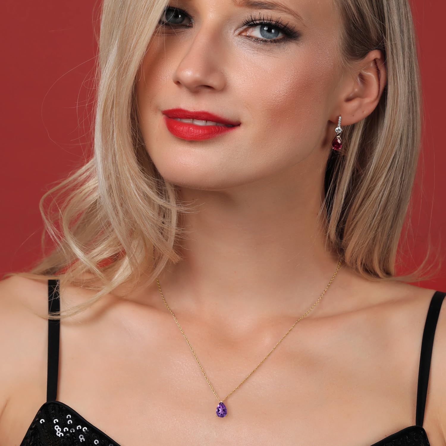 Gem Stone King 14K Yellow Gold Gemstone Birthstone Teardrop Pendant Necklace | Pear Shape 8X5MM | Gold Necklace For Women | With 18 Inch Gold Rope Chain - Image 4