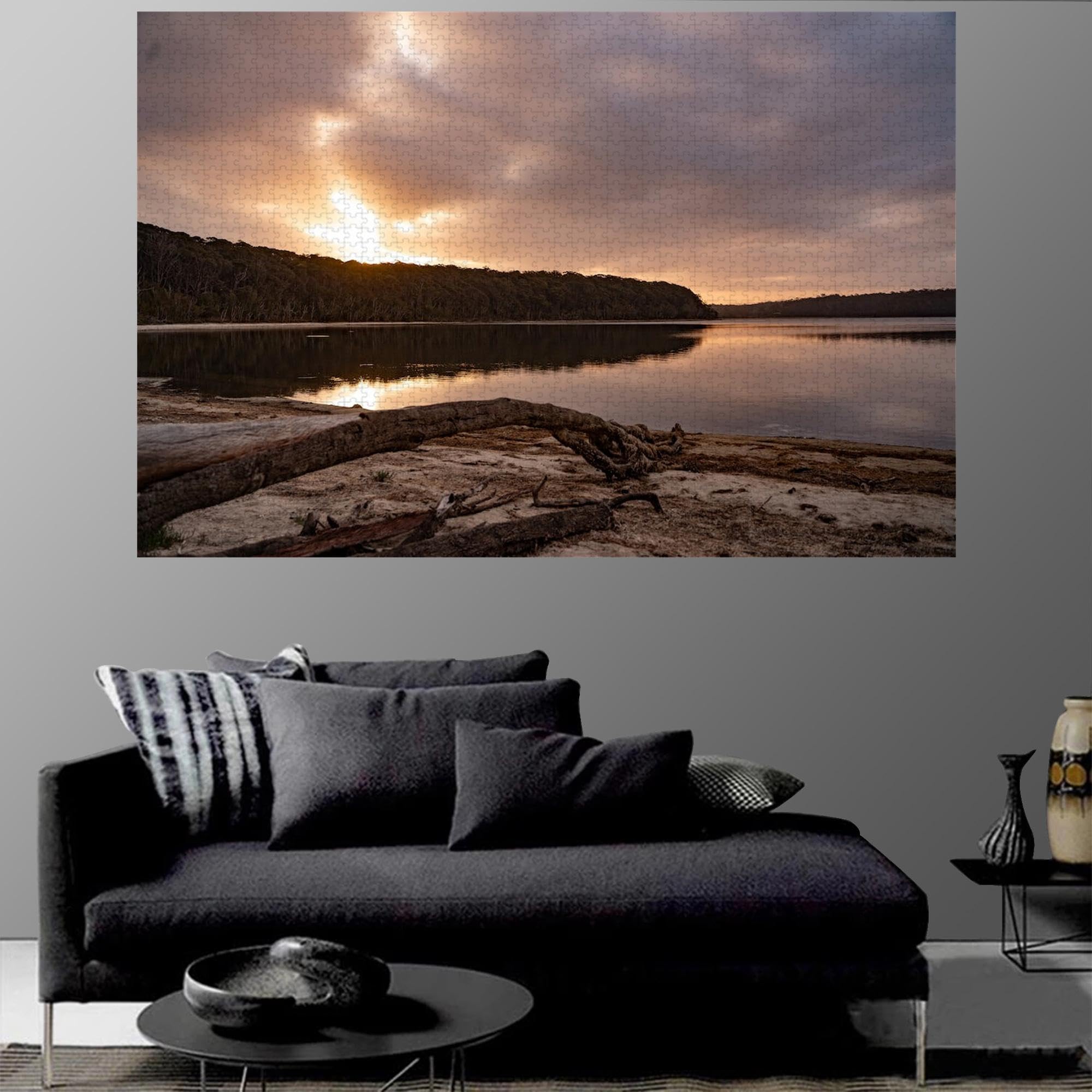 Sonnenuntergang am See – 1500-teiliges Holzpuzzle – Bodenpuzzle, lustiges Spiel oder Puzzle