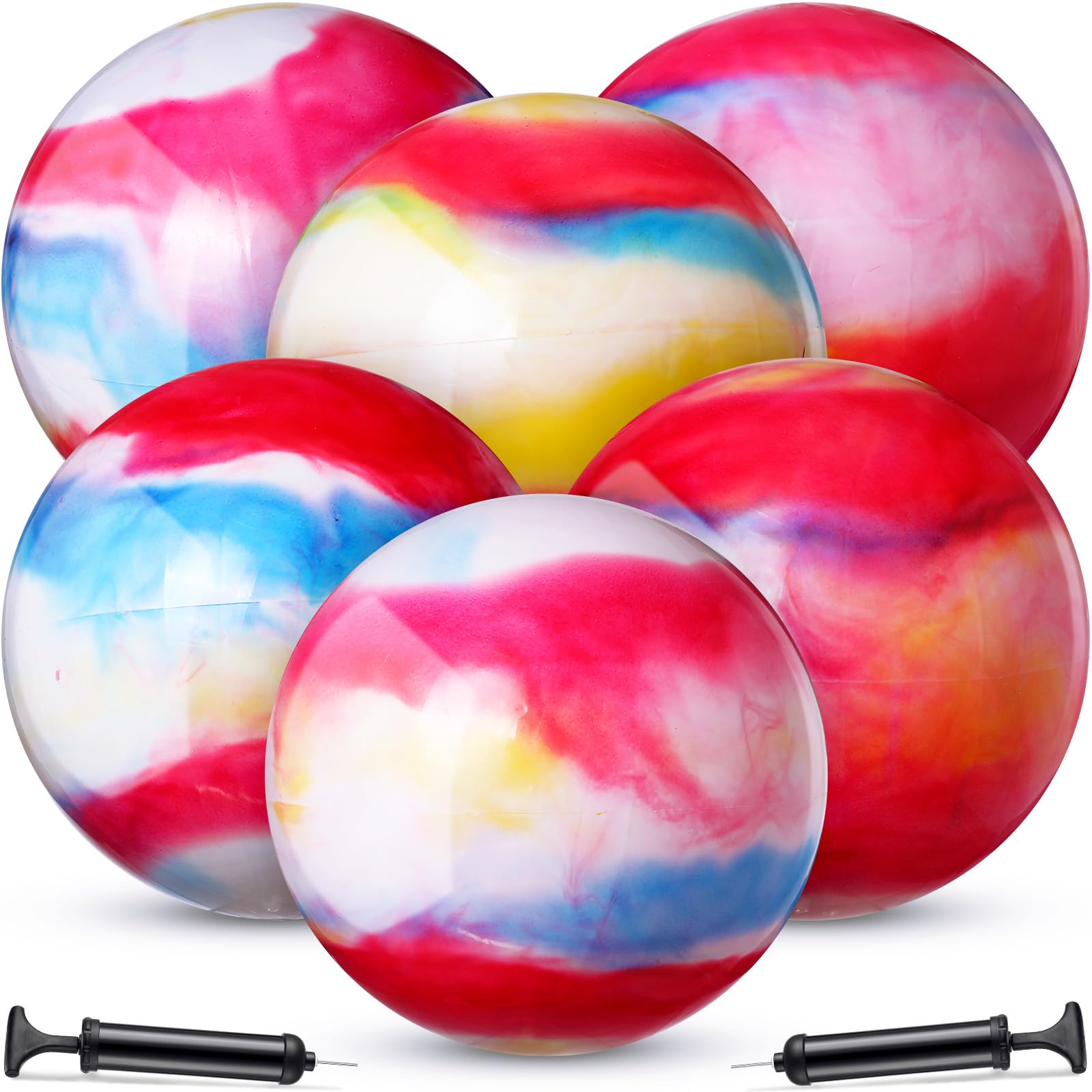 Wettarn 6 Pcs 18 Inch Marbleized Fun Bouncy Ball Large Inflatable Kick Balls Colorful Cloud Playground Ball PVC Plastic Bouncing Ball with Hand Air Pump Beach Balls for Kids Outdoor Game Play Toys