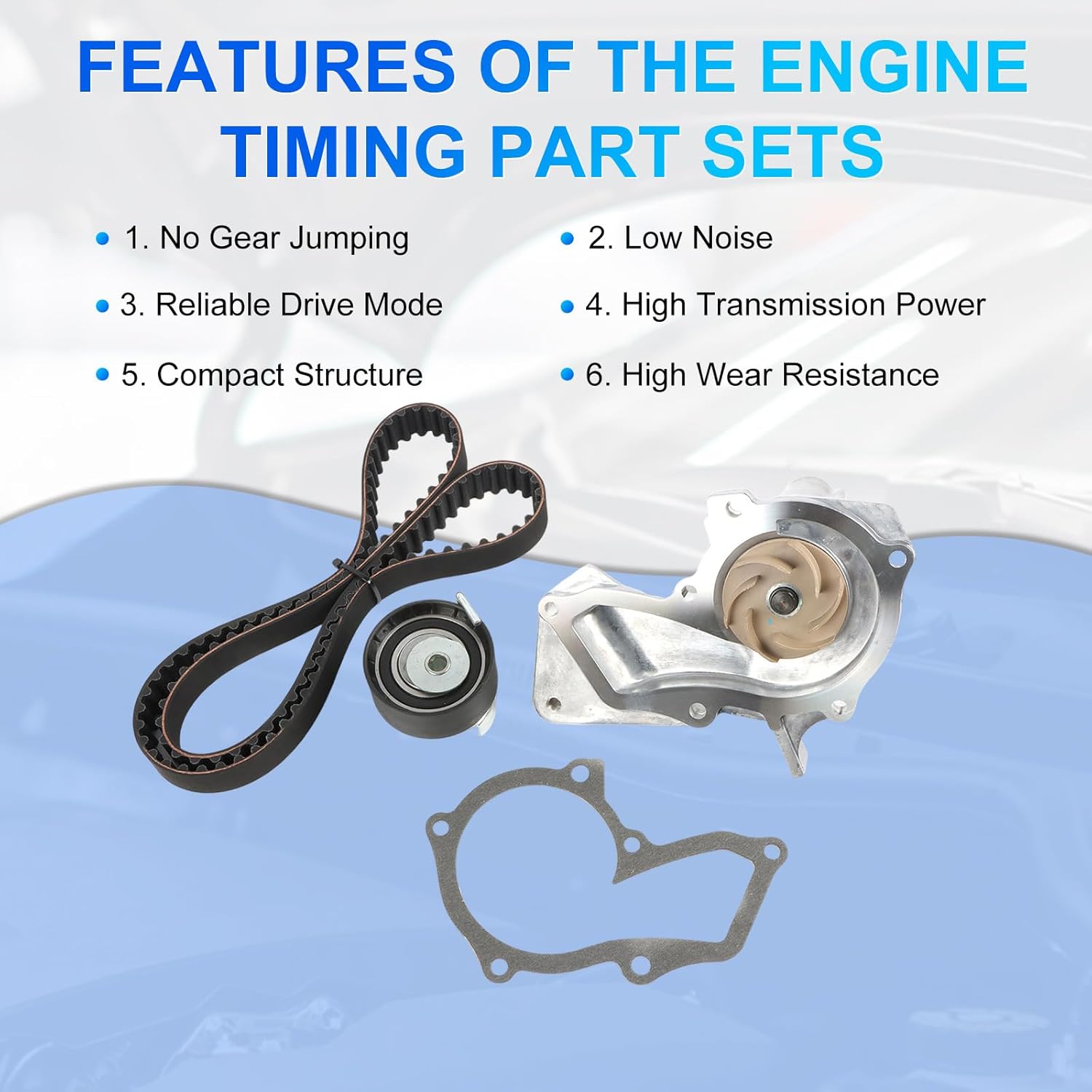 BE8Z-6K254-A Timing Belt Kit w/Water Pump Fits for 1.6L Ford Escape 13-16/ Fiesta 11-19/ Fusion 13-14/ Transit Connect 14-16 Replace OE BE8Z-6268-C, BE8Z-6K254-A