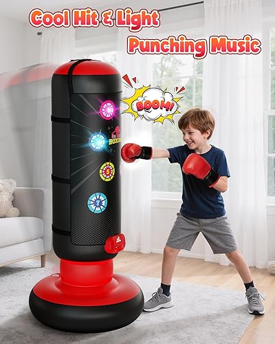 Miniatura 2 de HopeRock Punching Bag for Kids, Boxing Set with Scoring, Light, Music, 4 Game Modes, Inflatable Boxing Bag with Gloves, Birthday Gifts Toys for