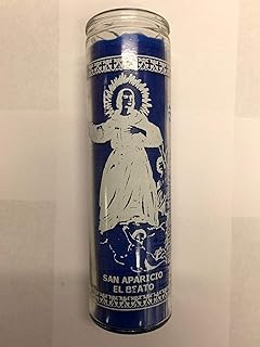 San Aparicio Unscented Blue Pillar Candle in Glass
