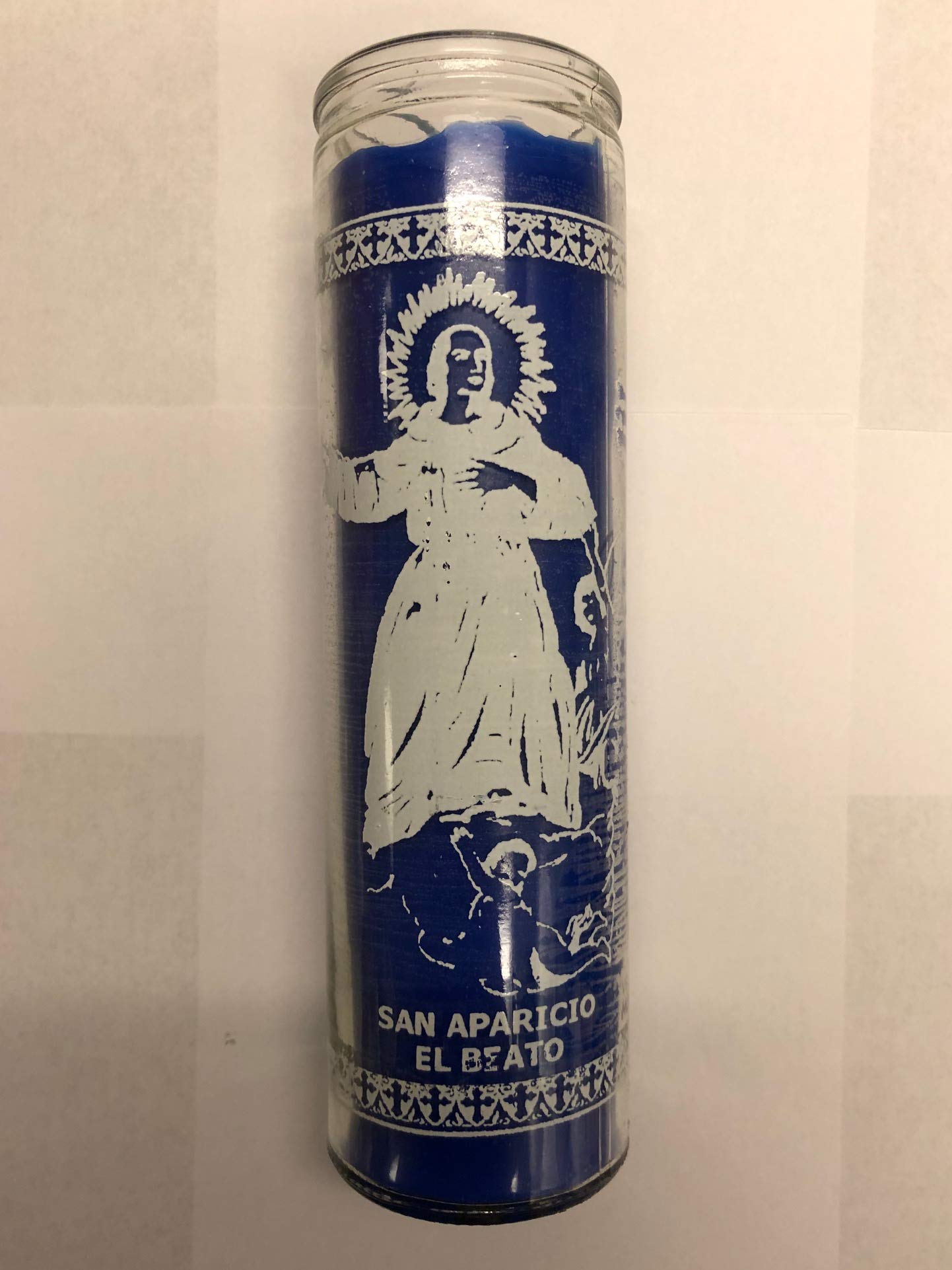 Veladora MisticasSan Aparicio Unscented Blue Pillar Candle in Glass