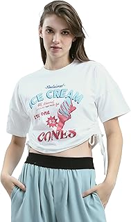 تيشرت صيفي قصير مطبوع بأكمام للكوع للنساء من ريفين، تيشرت بتصميم عصري