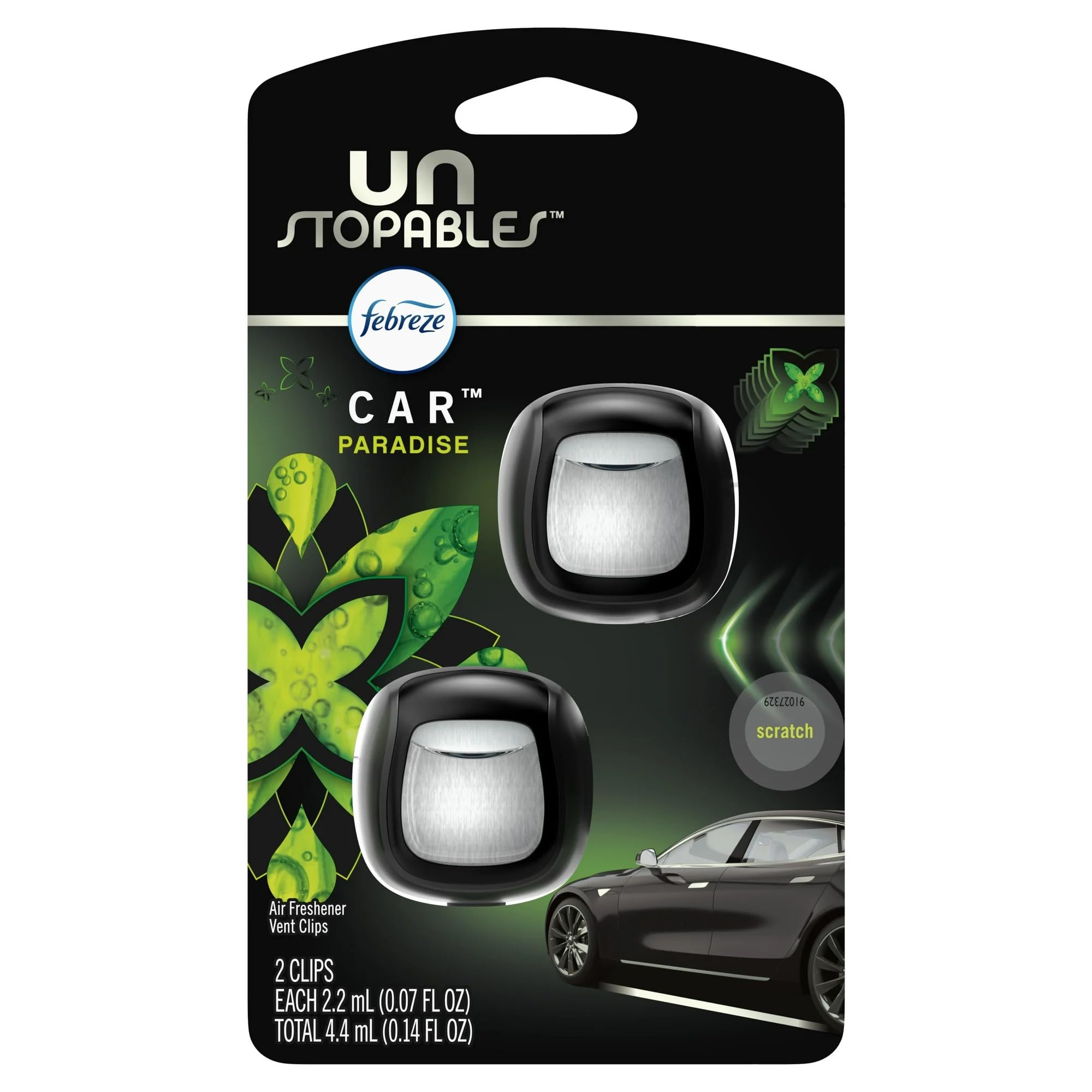 Febreze Vent Clip Car Air Freshener Odor Eliminator Unstopables Paradise Scent 2 CLIPS