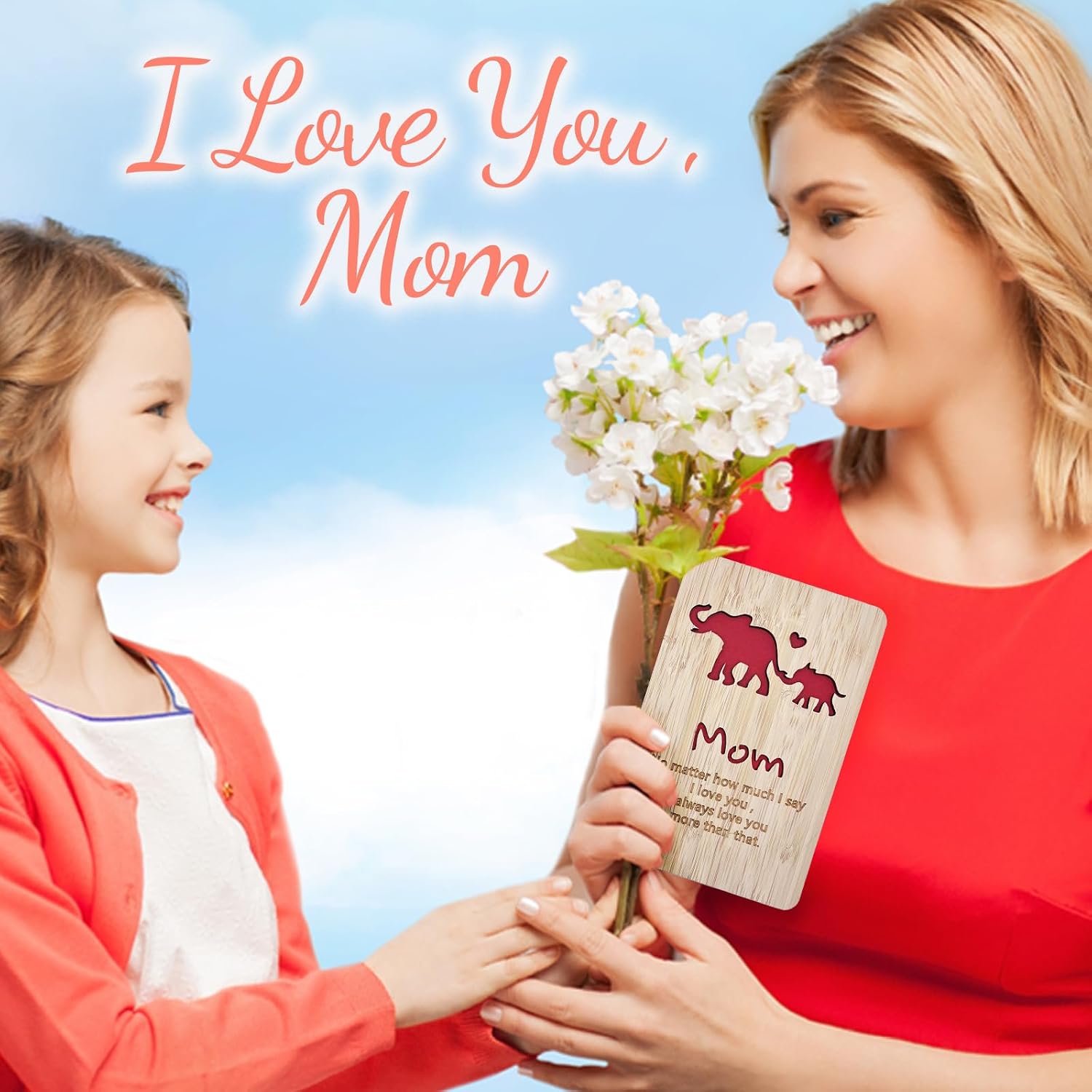 Wooden Mothers Day Card with Envelope, Mom Birthday Gift Card for Mom on Mother's Day,Christmas,Valentine's Day,or Birthday Cards