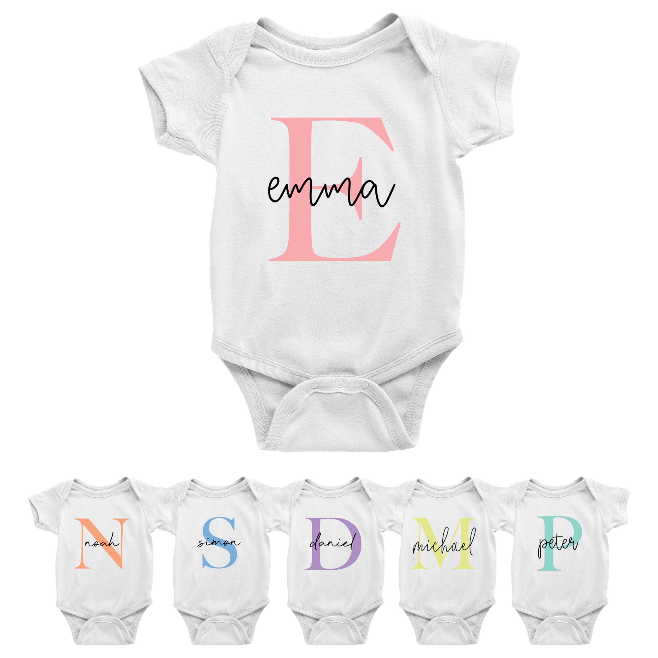 Custom Initial & Name Onesie for Baby Shower - Customized Newborn Bodysuit - Personalized Romper - Cute Outfit - Gift for Baby Girl or Boy