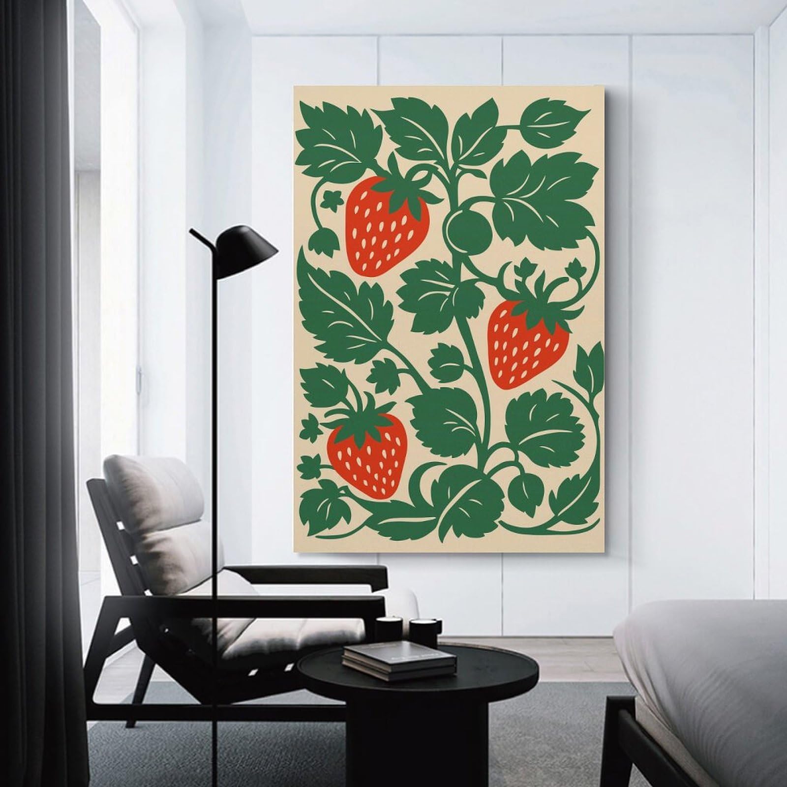 Junmoney Strawberry Plant Illustration Canvas Wall Decor, 24x36inch(60x90cm), for New Homes, Bedrooms Or Workspaces, Gift Idea for Housewarming And Birthdays