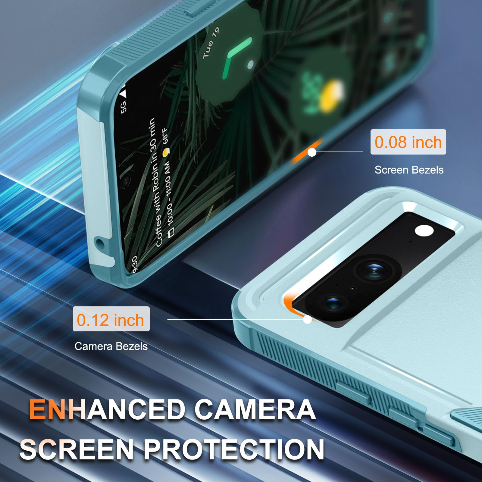 for Google Pixel 8A Case, Full Body Heavy Duty Rugged Shockproof Protective Phone Cover with Lanyard Strap, Tempered Glass Screen Protector and Camera Lens Cover, Mint Green