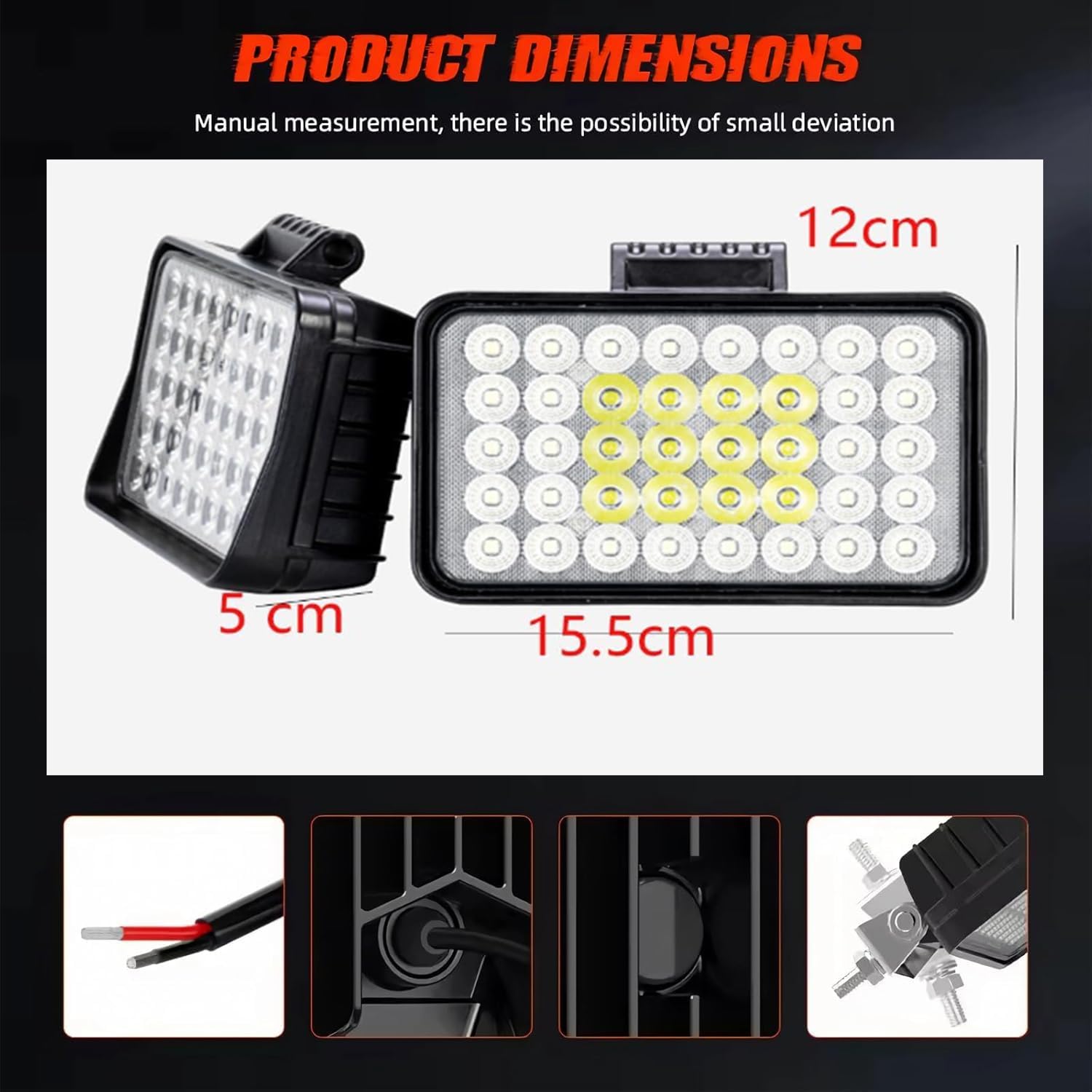 2PACK Super Bright 80W LED Work Light 12V/24V,6IN Rectangular Spot Flood Combo Led Pod Headlight Bar Waterproof,6500K,for Offroad Heavy Equipment Truck Tractor Golf Cart UTV ATV Boat