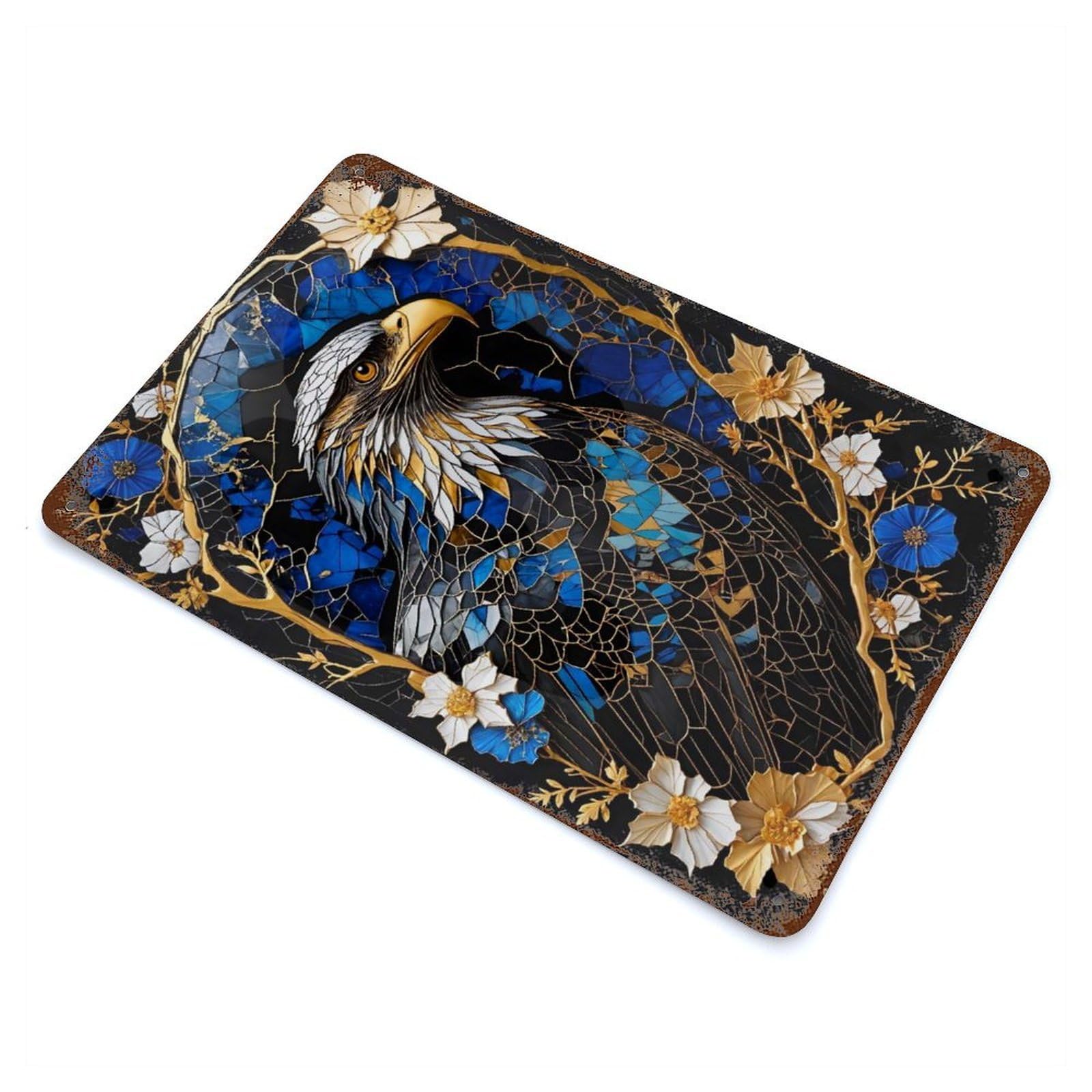 Abstract Eagle Kintsugi Rustic Tin Plaque 11.8"x7.9", Novelty Wall Decor for Garage, Pub Or Kitchen