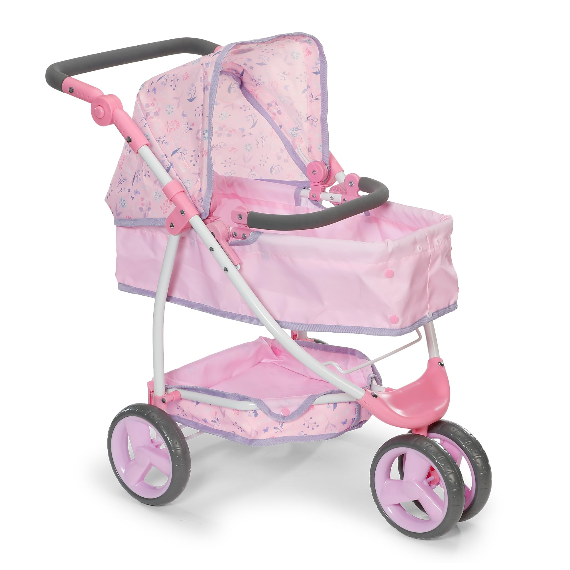 BABY born Deluxe Flowers wózek dla lalek – regulowany wózek dla lalek z zadaszeniem, funkcją leżenia i koszem, dla lalek 36 cm i 43 cm