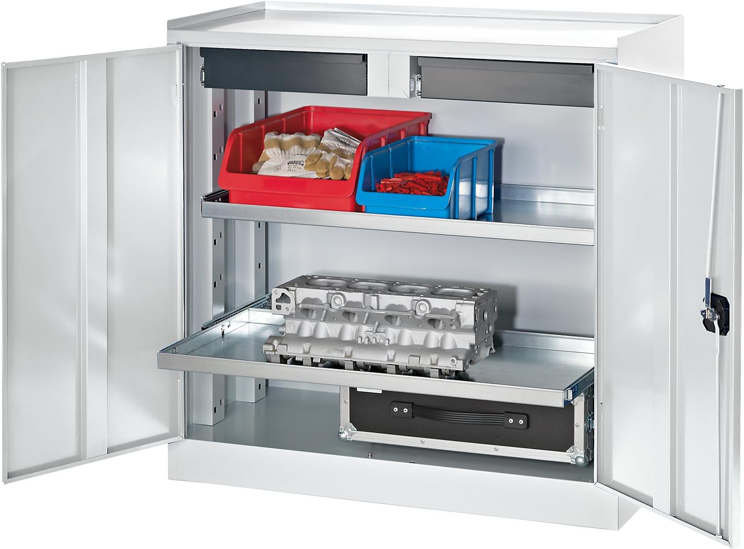 QUIPO Armoire de service à outils 2 tiroirs, 2 tablettes sur toute la