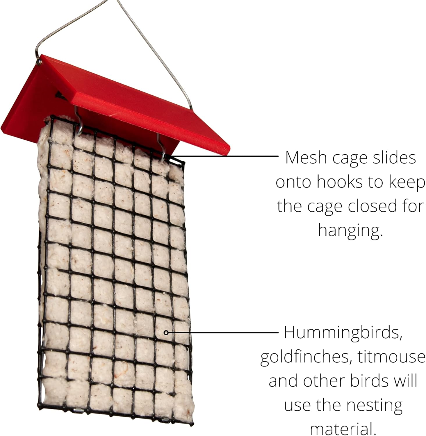 JCs Wildlife Deluxe Hummingbird Nester Builder with Roof - Bird Nesting Material Refillable Holder - Cotton Fibers