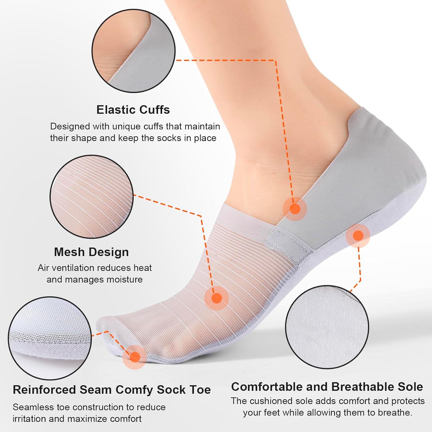 Ice Silk Invisible Breathable Anti-slip Socks, No Show Socks Womens and Men for Flats, Ultra Low Cut Non Slip Flat Boat Liner (US, Alpha, One Size, Regular, Regular, 5 Pairs-A) - Image 2