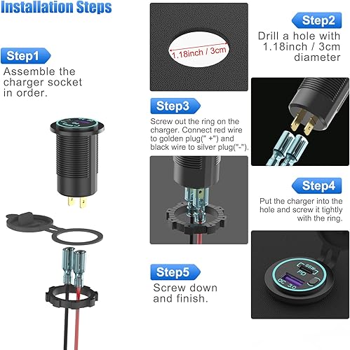 Miniatura 5 de Boostable - Toma de corriente USB C de 12 V de 65 W y puerto PD3.0 de carga rápida de 18 W, cargador USB 3.0 para portátiles, tabletas, teléfonos,