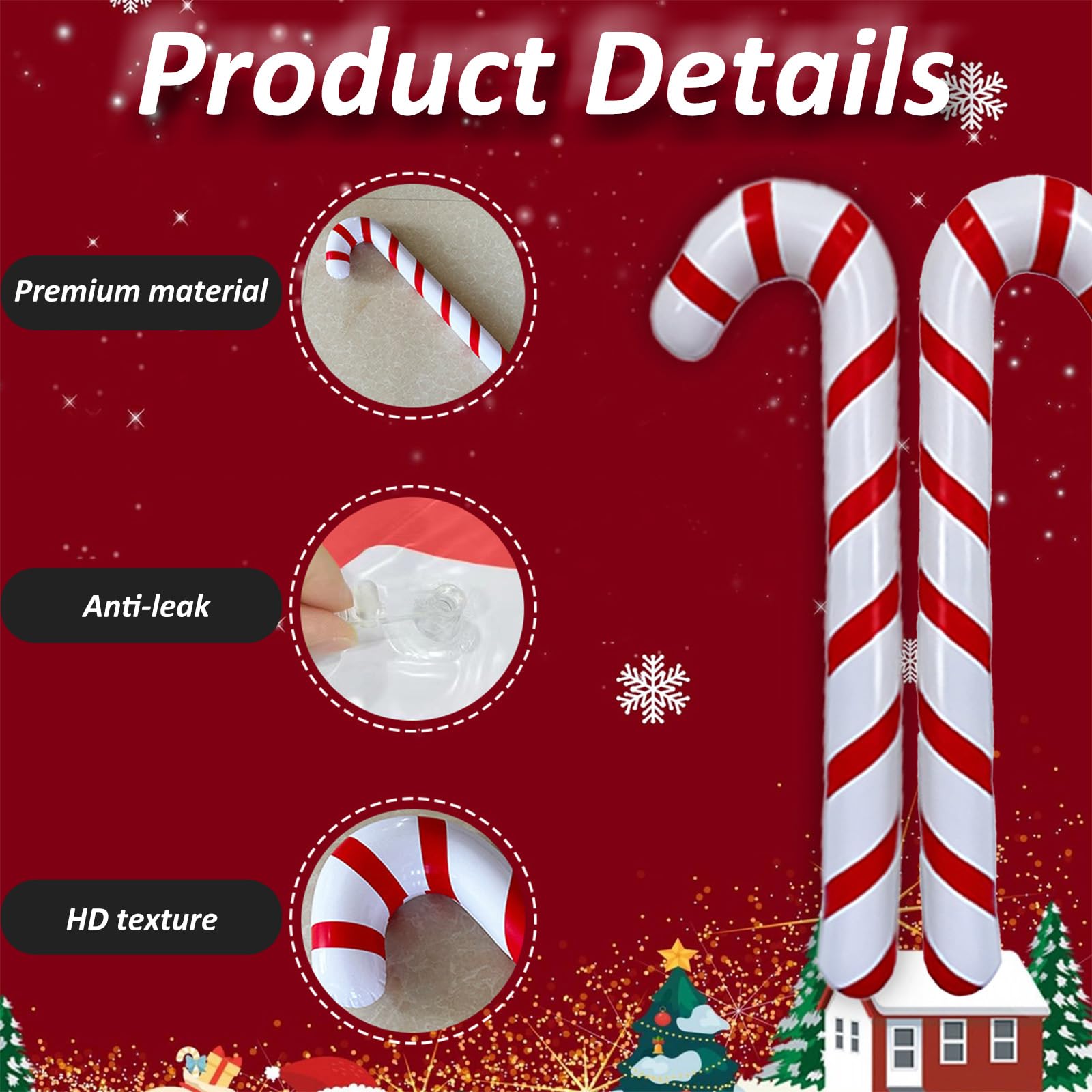3 Stuks 87cm Opblaasbare Candy Cane Kerstversiering, Oversized Candy Cane Kerstboomdecoraties Rood En Wit