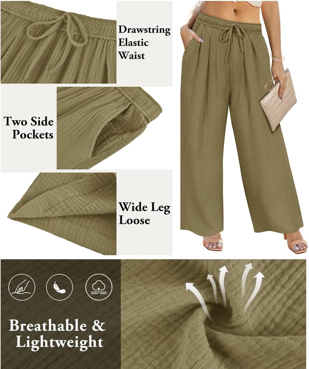 TIYOMI Plus Size Pants Womens Summer Palazzo Pants Drawstring Wide Leg Lounge Pant Casual Beach Trousers with Pockets XL-5XL - Image 6