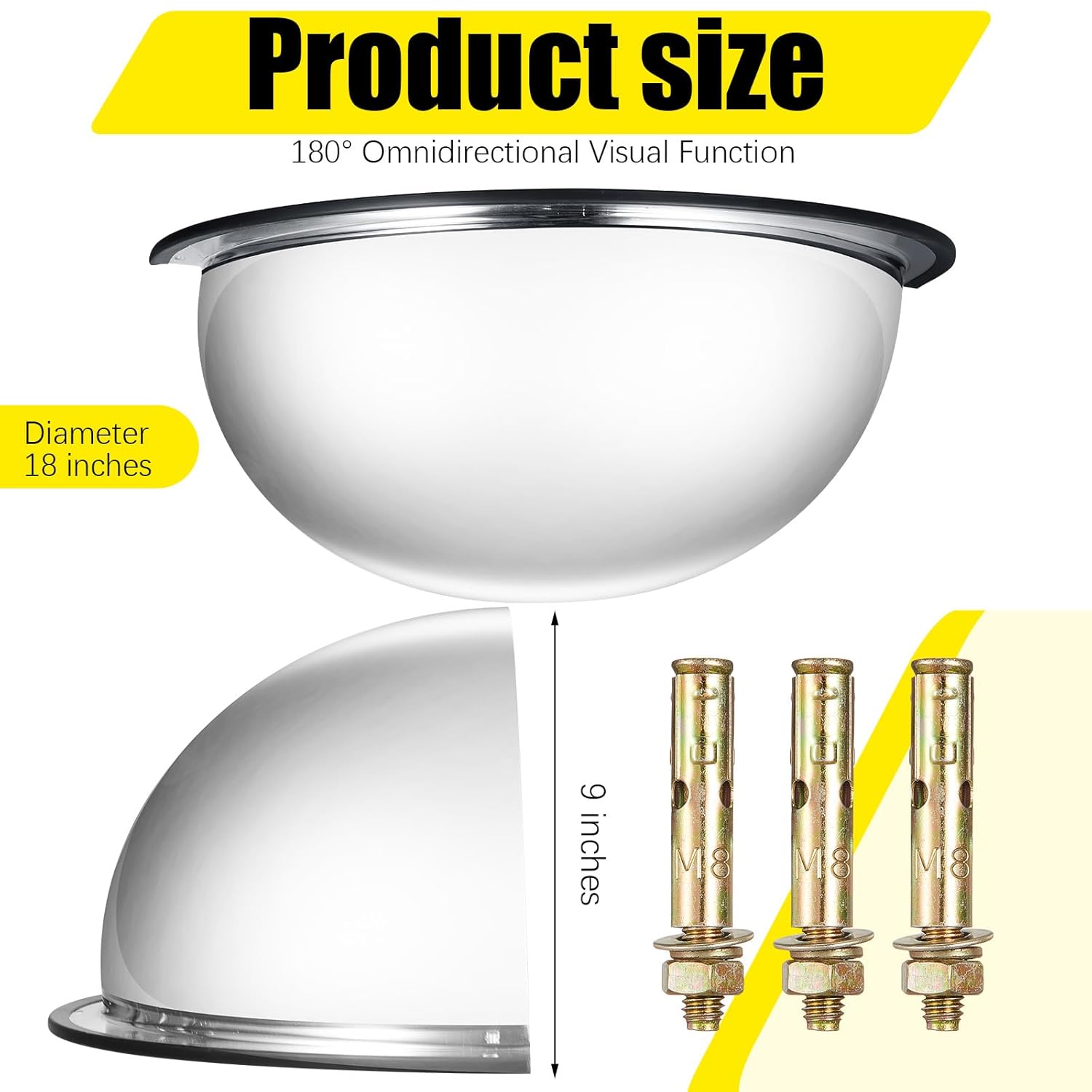 Kanayu 2 Pcs 18" Corner Mirror Blindspot for Wall Safety Security Acrylic Half Dome Convex Mirror Indoor for Ceiling Driveway Outdoor Hallway Warehouse Office Side View