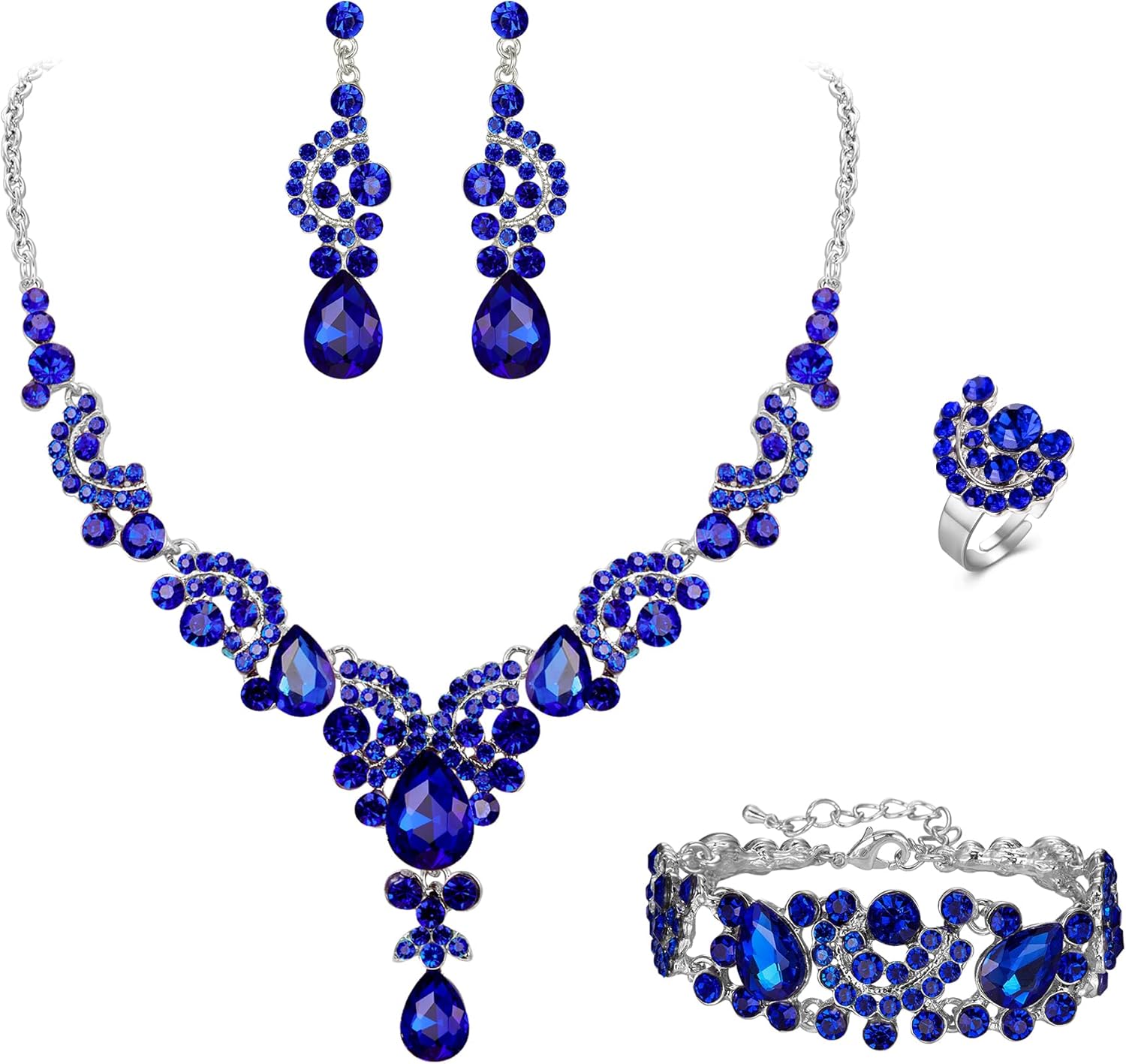 4pcs_Royal Blue Silver-Tone