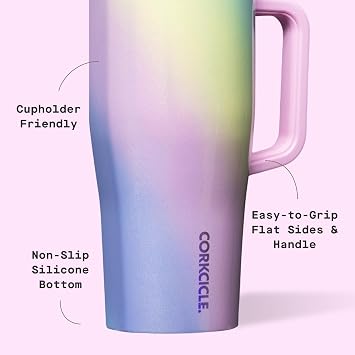 Corkcicle Cruiser Insulated Tumbler with Handle & Straw - Triple-Insulated - Leakproof Travel Mug - BPA-Free - Summer Drinkware Gift - Keeps Drinks Ice Cold - 22 oz - Rainbow Unicorn