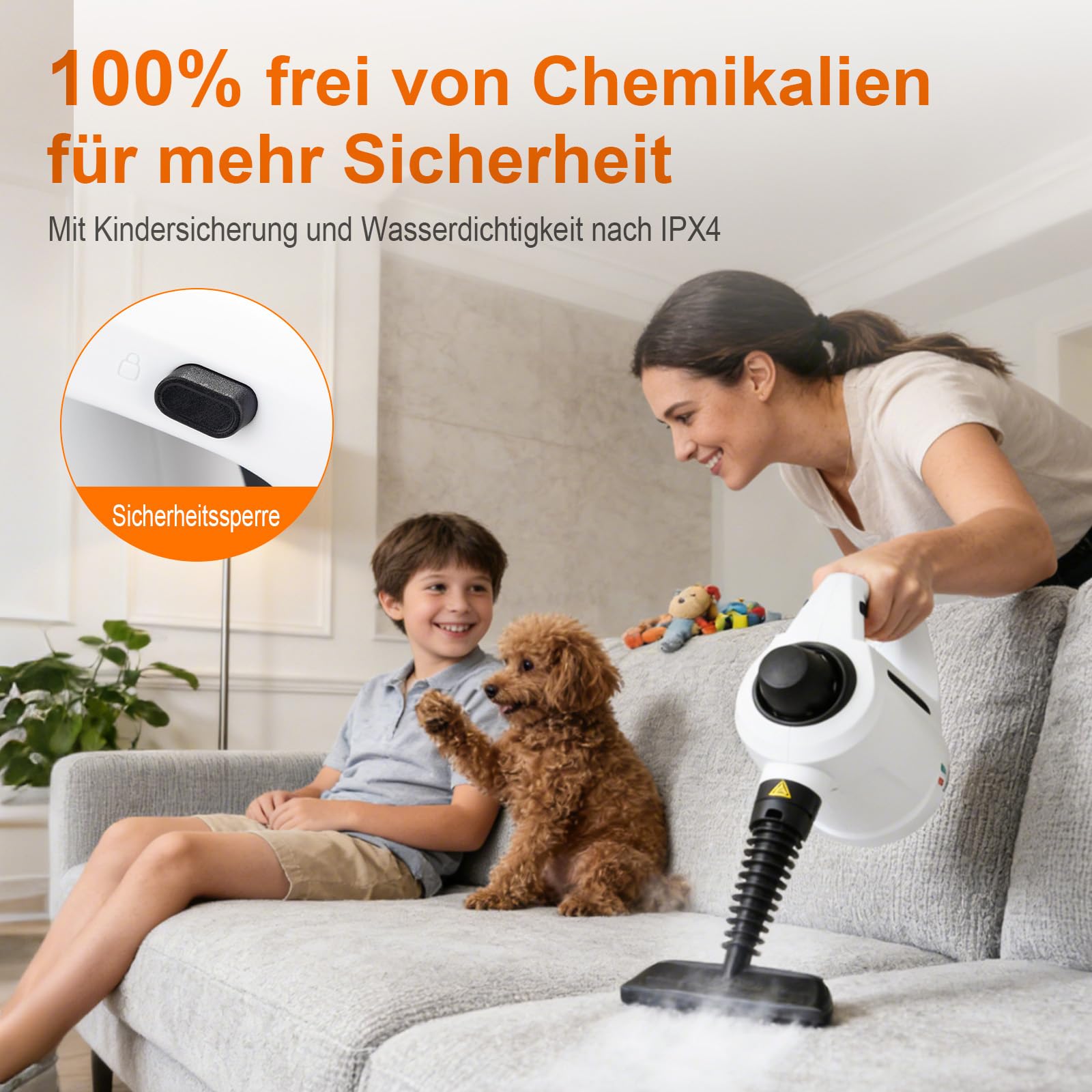 Ibergrif Handdampfreiniger 1050 W, 3 Bar, 12 teiliges Zubehör, 105 Grad