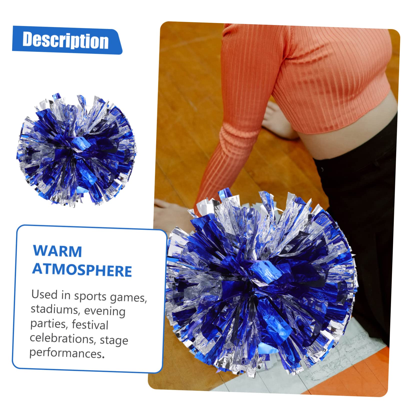Toddmomy 4Pcs Cheerleading Hand Flower Pompoms Durable Performance Props for Dance Support with Metallic Foil Cheerleader Pom Poms