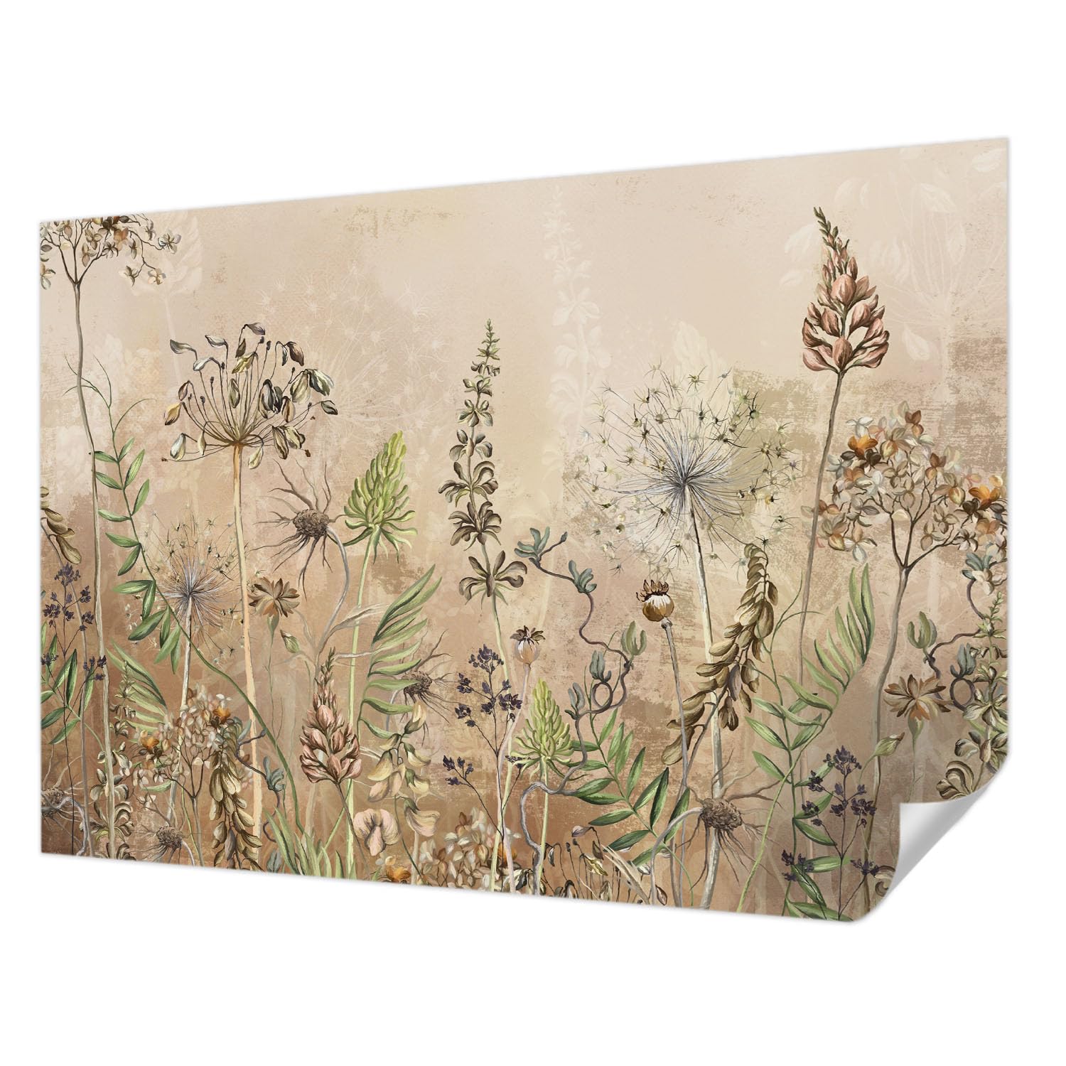 Papier peint adhésif panoramique chambre et salon fleurs rustiques 208x146