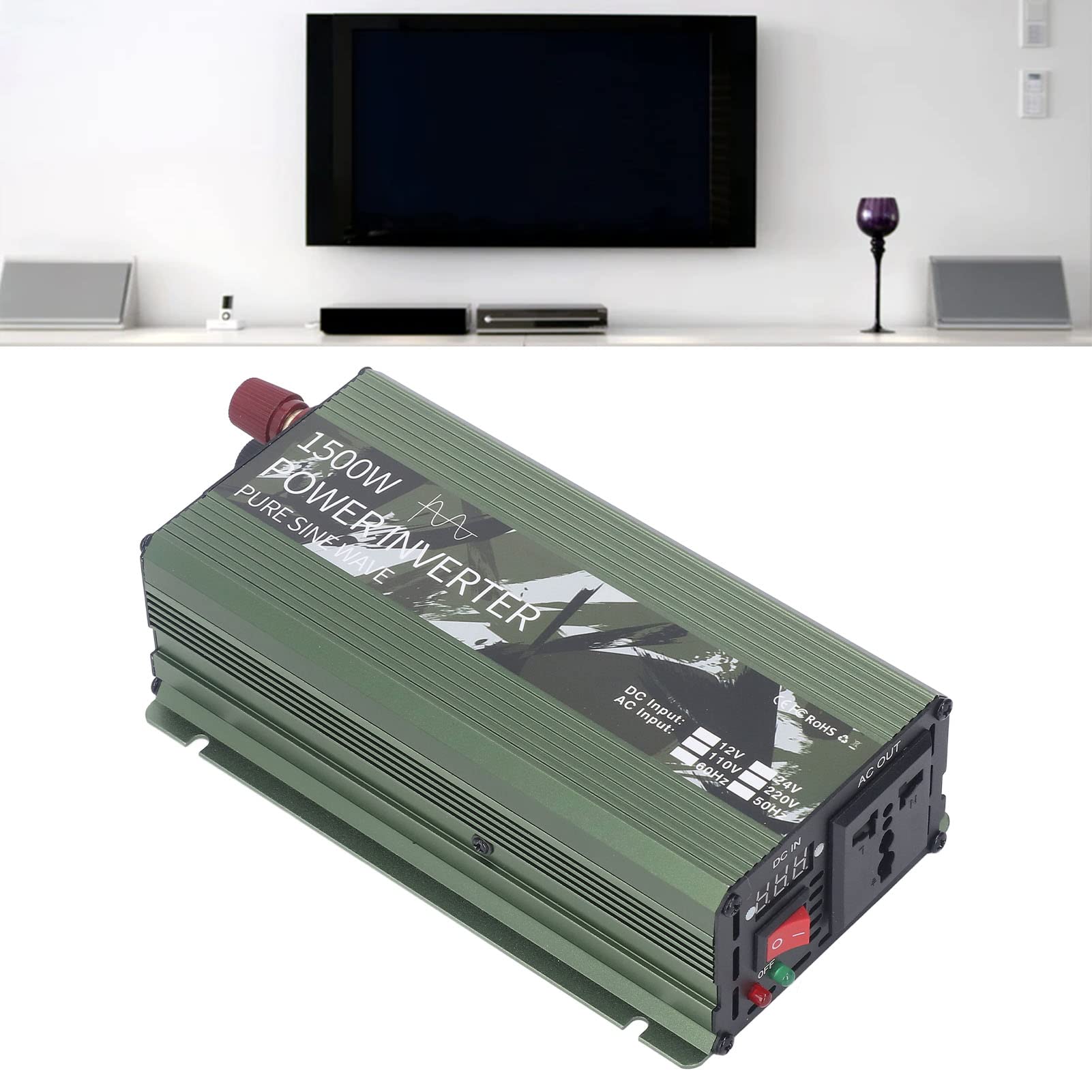 Przetwornica Czystej Fali Sinusoidalnej o Mocy 1500 W Stop Aluminium DC12V Do AC220V Falownik Samochodowy na energię słoneczną Rzeczywista Moc Wentylatora Chłodzącego o Mocy 600 W