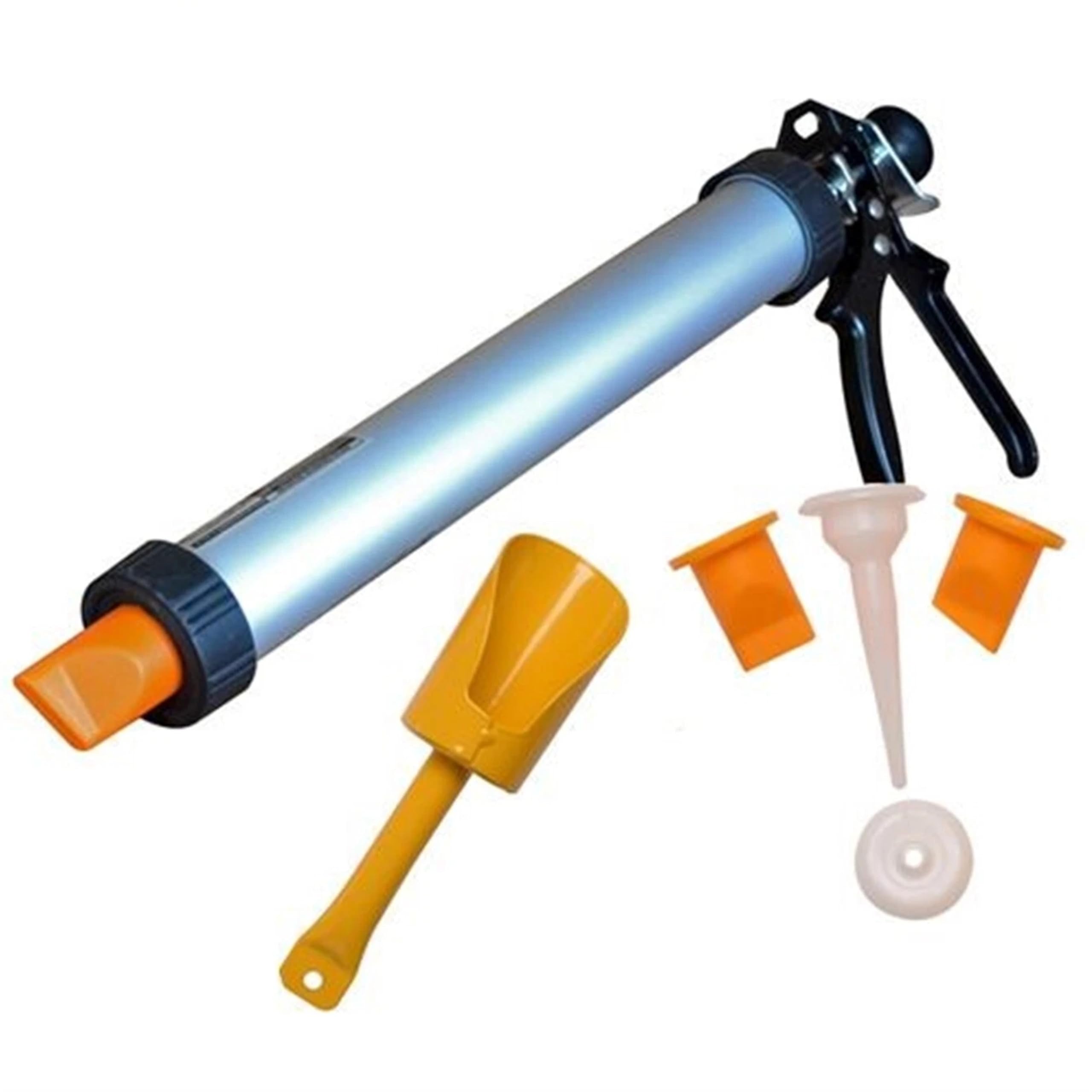 5pc Mortar & Grouting Gun Kit | Brick Wall Repointing Tool with Nozzles & Scoop | Cement Applicator for Patio, Tile, Floor, Chimney Repair | Professional Masonry DIY Set