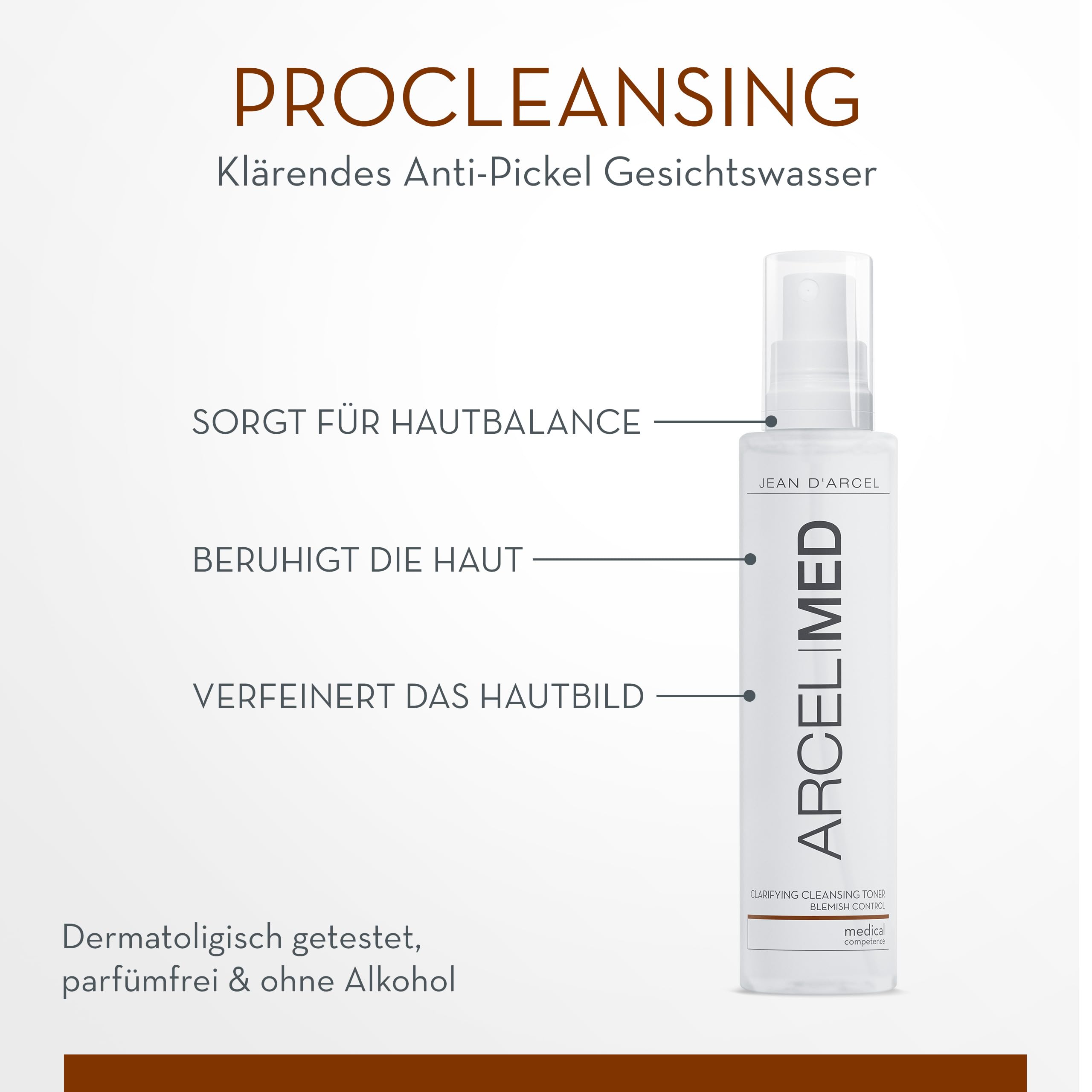 JEAN D'ARCEL ARCELMED Tonik oczyszczający skórę twarzy – Clarifying Cleansing Toner 200 ml – przeciw pryszczom – bez perfum i testowany dermatologicznie