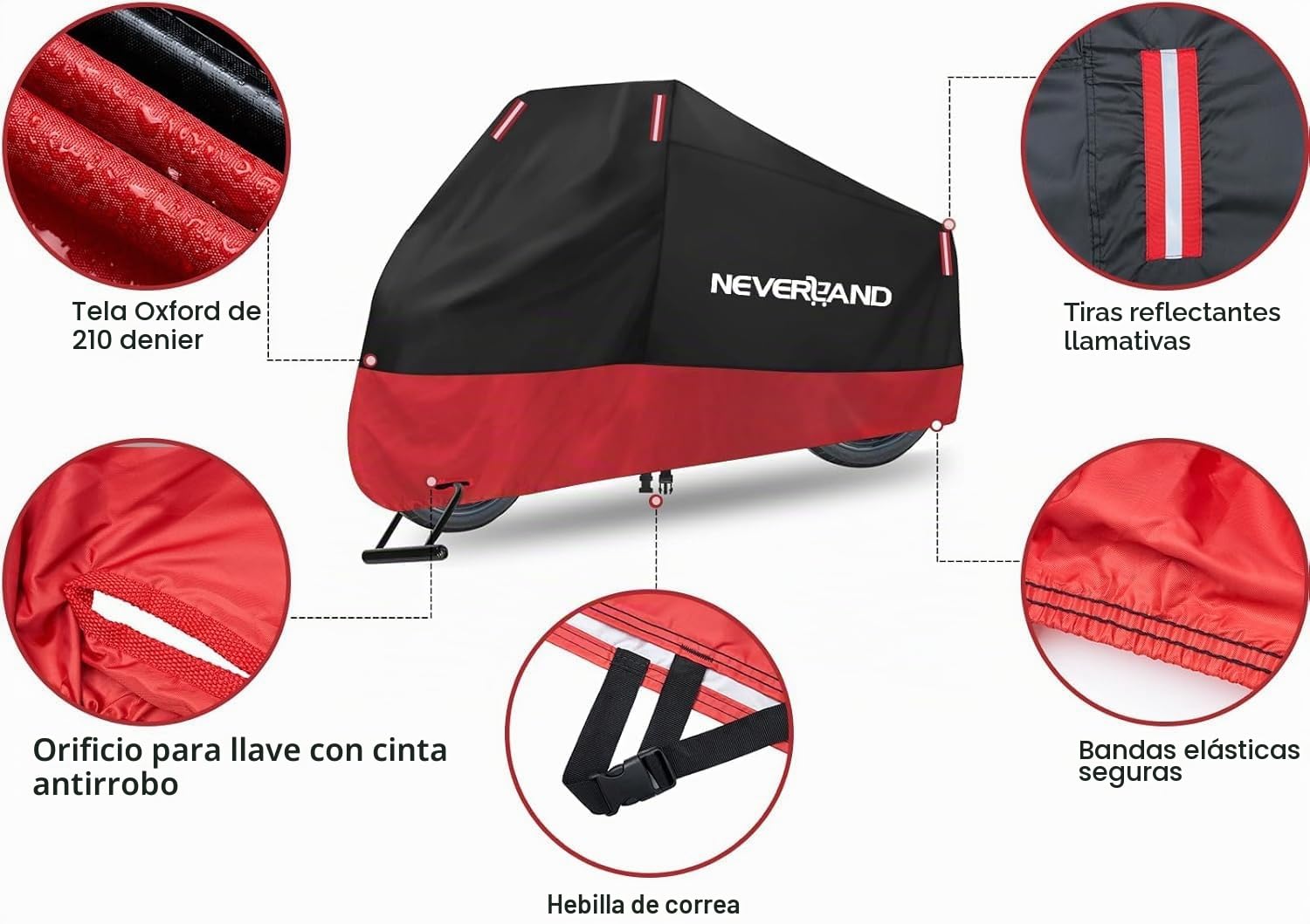NEVERLAND Funda para Moto Curbe Moto 210D Oxford Funda de Moto Impermeable Cubierta Protectora con Banda Reflectante a Prueba de Sol Lluvia Polvo Viento Nieve 220 * 95 * 110 CM