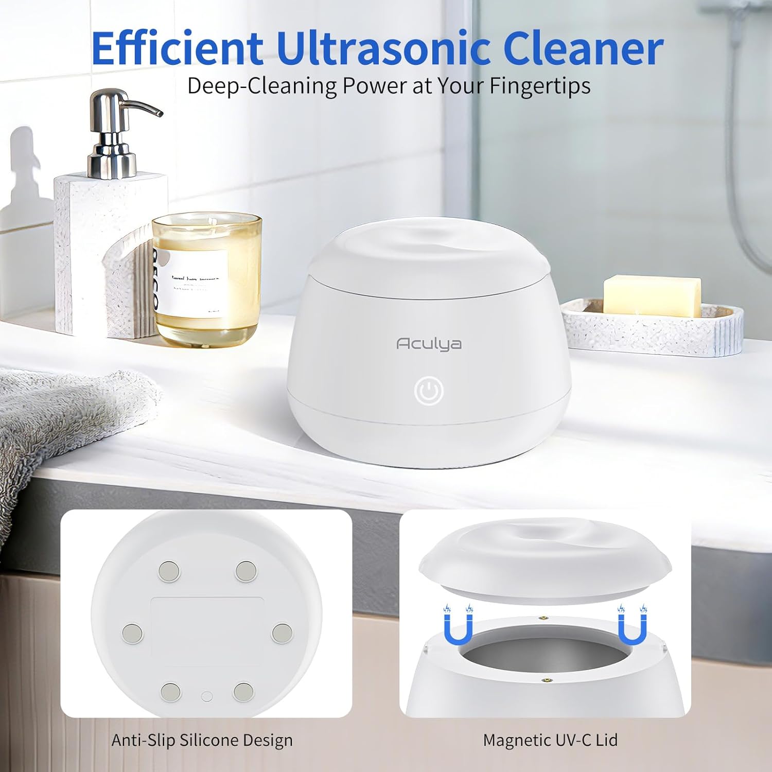 Ultrasonic Retainer Cleaner Machine 48 kHz Denture Cleaner 200ml Dental Cleaner Pod for Aligner Retainer, Jewelry, Night Guard, Brace, White